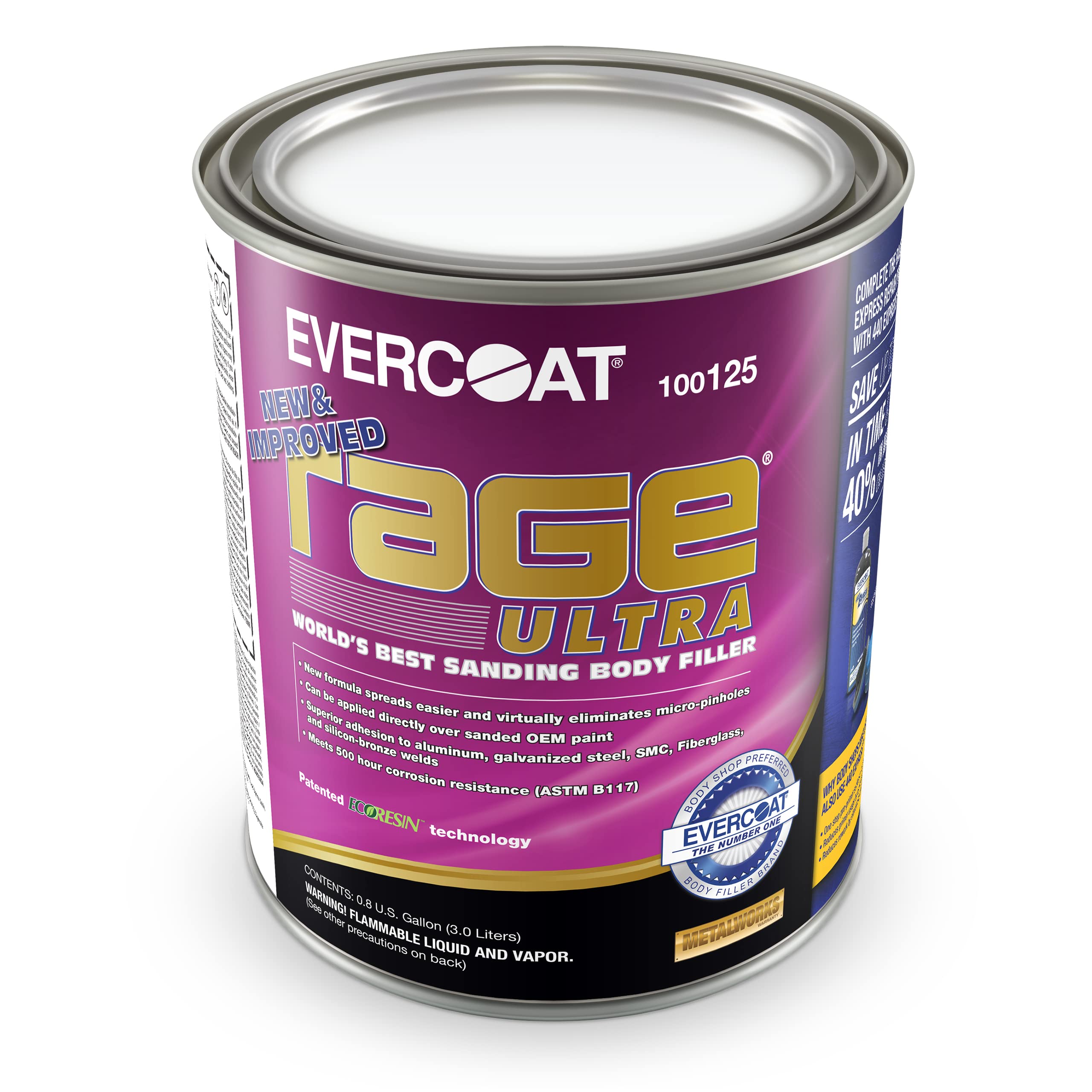 Evercoat Rage Ultra - Sanding Body Filler For Steel, Fiberglass, Aluminum And More - 128 Fl Oz