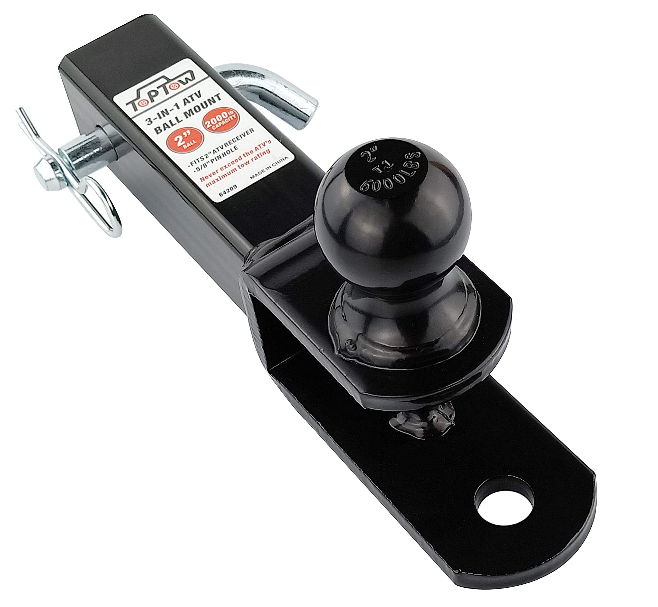 Toptow Atv/Utv Trailer Hitch Towing Ball Mounts, 2-Inch Ball, Clevis Pin, Fits 2-Inch Receiver
