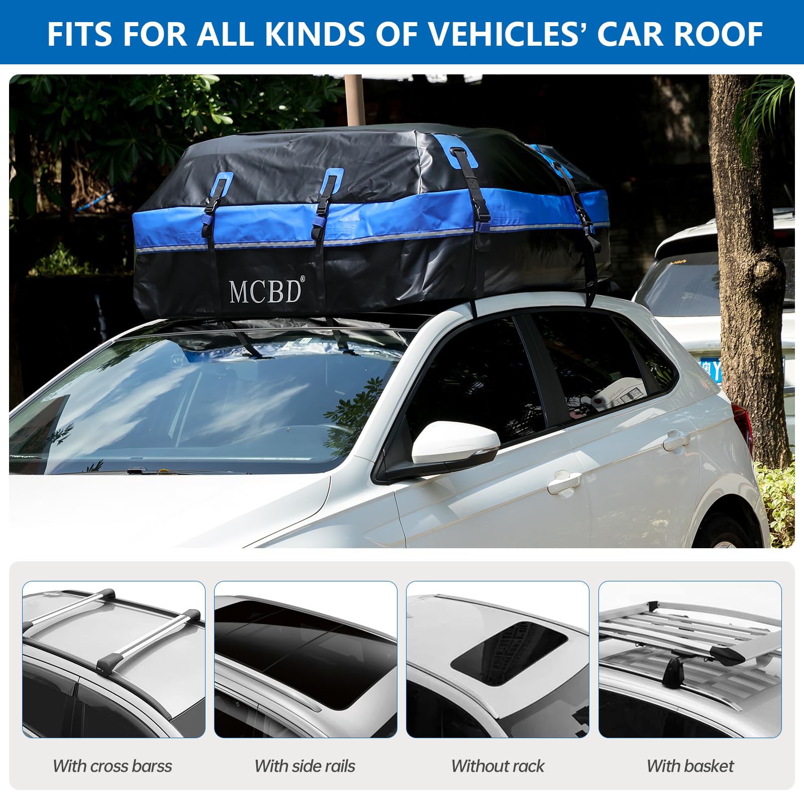 Rooftop Cargo Carrier Bag, 15 Cubic Feet Soft-Shell Waterproof Car Roof Luggage Bag For All Vehicles Suv With/Without Rails, Inc