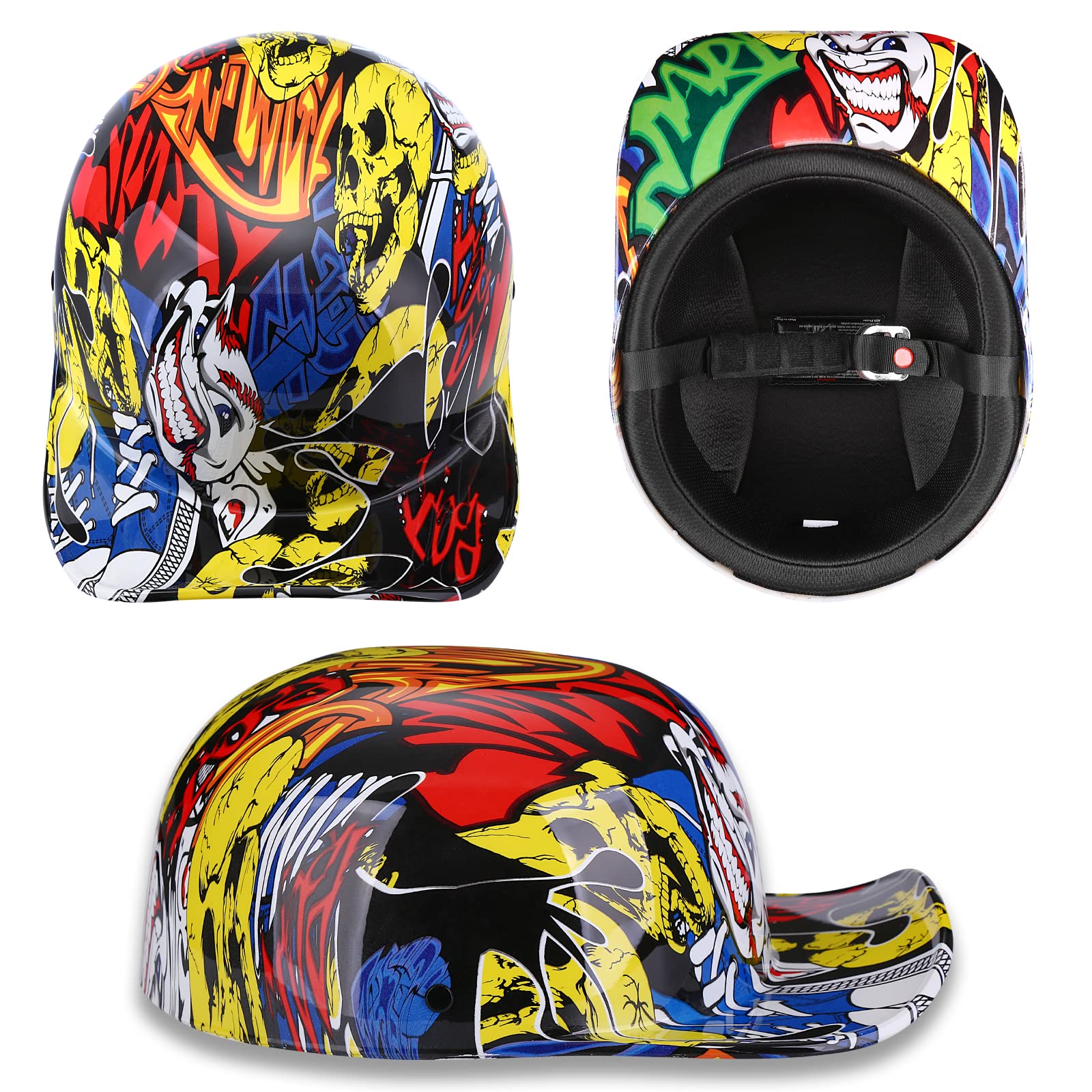 Yesmotor Baseball Style Cap Motorcycle Helmet Unisex-Adult - Dot Approved (Painting,Xxl)