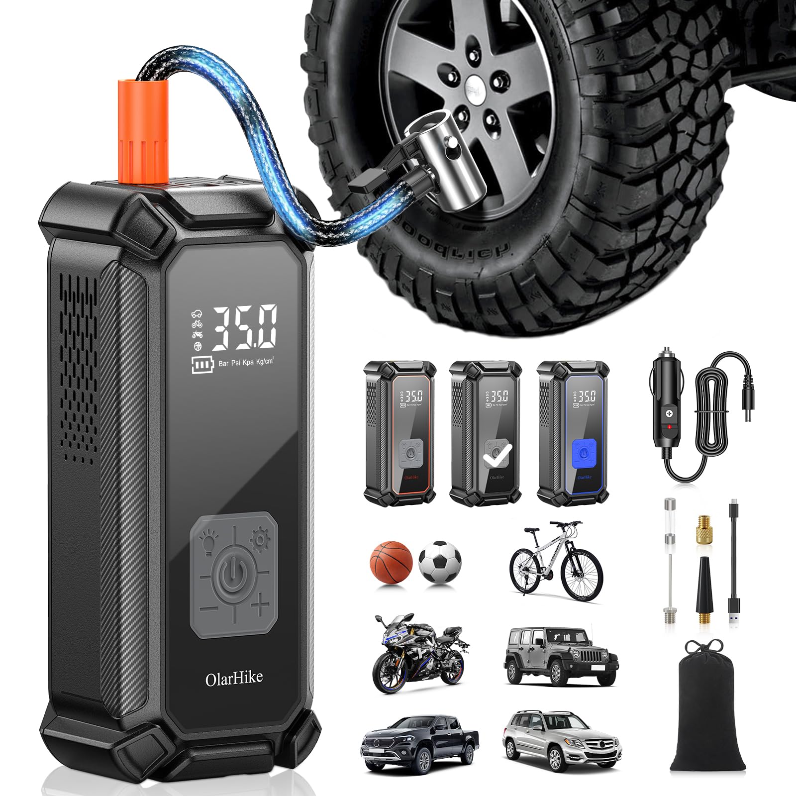 Olarhike Cordless Tire Inflator Portable Air Compressor, 150Psi Dual Mode, 5400Mah Auto Air Pump For Car Tires, Motorcycle, Bicy