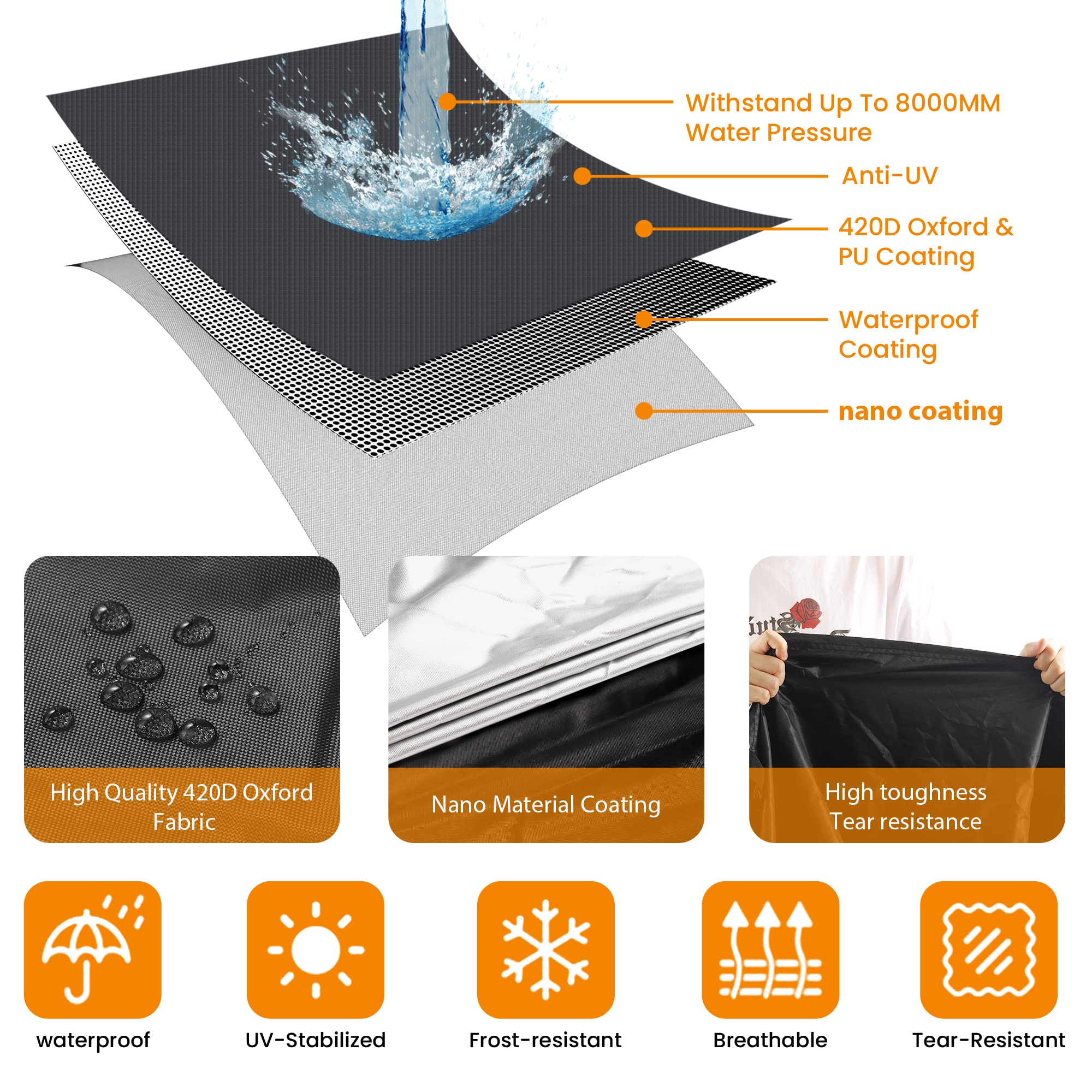 Motorcycle Cover Waterproof Outdoor,420D Universal Cover Motorcycle,All Season Protection,With License Plate Window, 4 Reflectiv