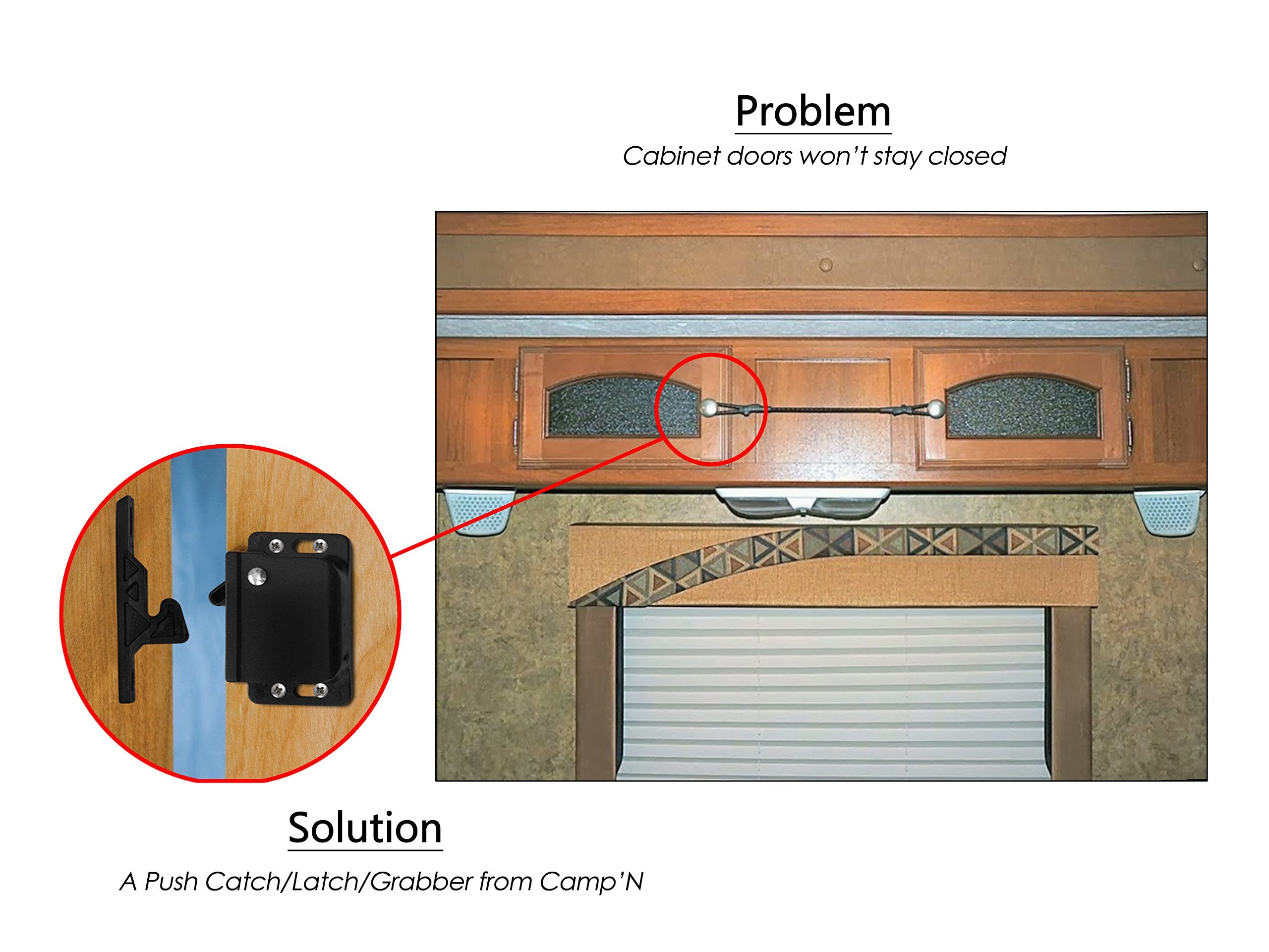 Camp'N - 4 Pack - Rv Cabinet Latch - Push Catch - Rv Drawer Latches And Catches - Holder For Rv Cabinet Doors W/Mounting Hardware - 5 Lbs Pull Force - Rv, Trailer, Camper, Motor Home, Cargo Trailer