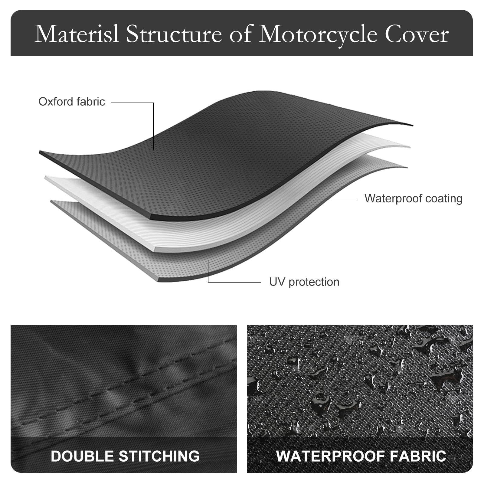 Xyzctem All Season Black Waterproof Sun Motorcycle Cover,Fits Up To 108 '' Motors