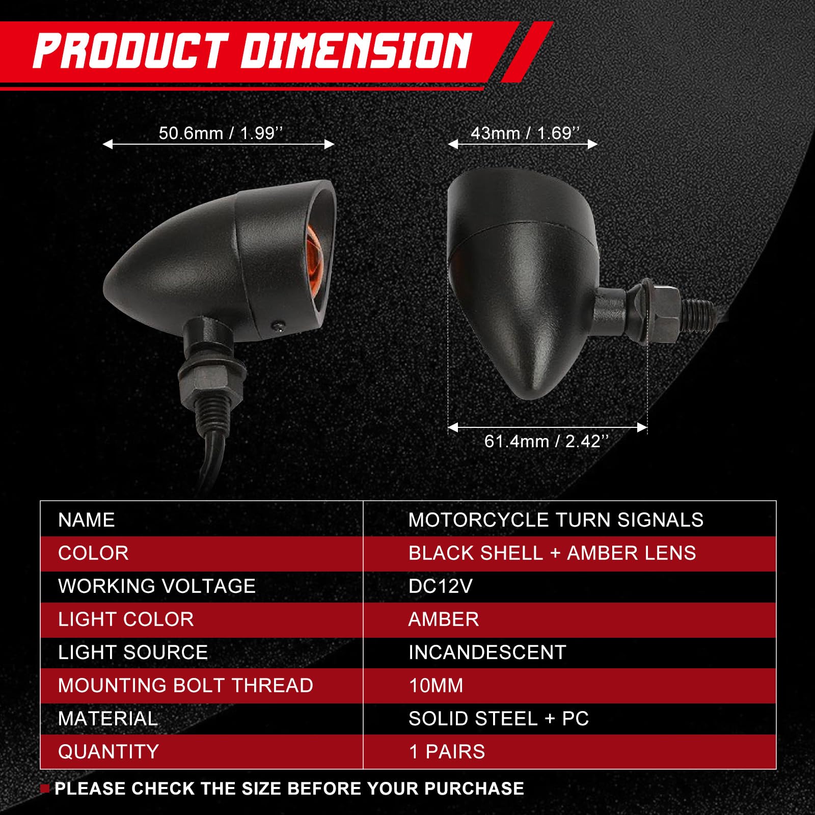 INNOGLOW Motorcycle Turn Signals 2pcs Heavy Duty Incandescent Bulbs Amber Bullet Amoke Lens Indicators Blinkers Lights for Harle