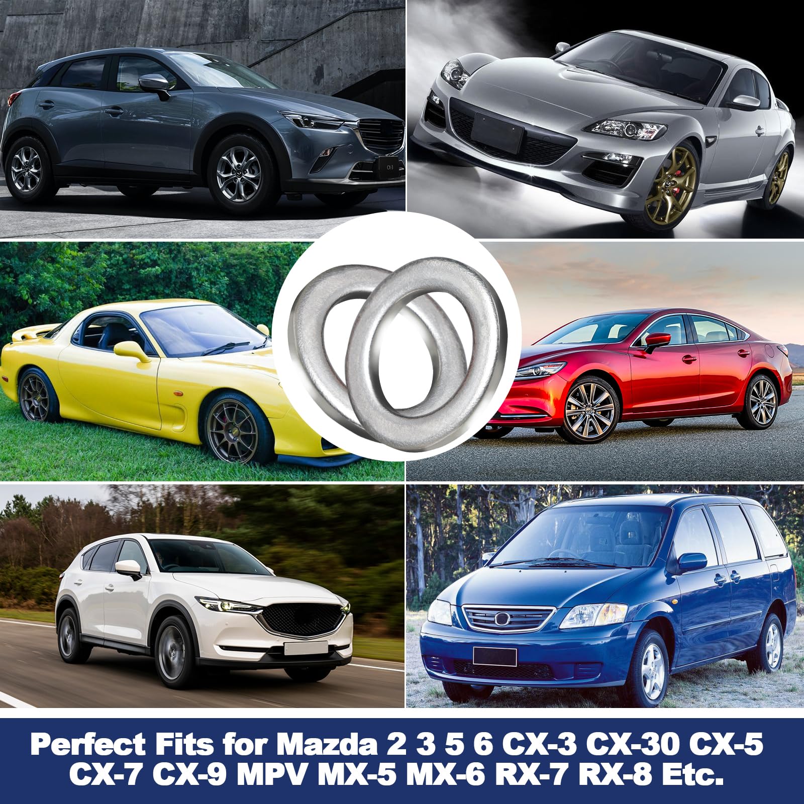 DCWecher 20-Pack 14mm Oil Drain Plug Gasket Crush Washers - Premium Silver Seal for Mazda RX-7, CX-5, MX-5, and More (OEM #995