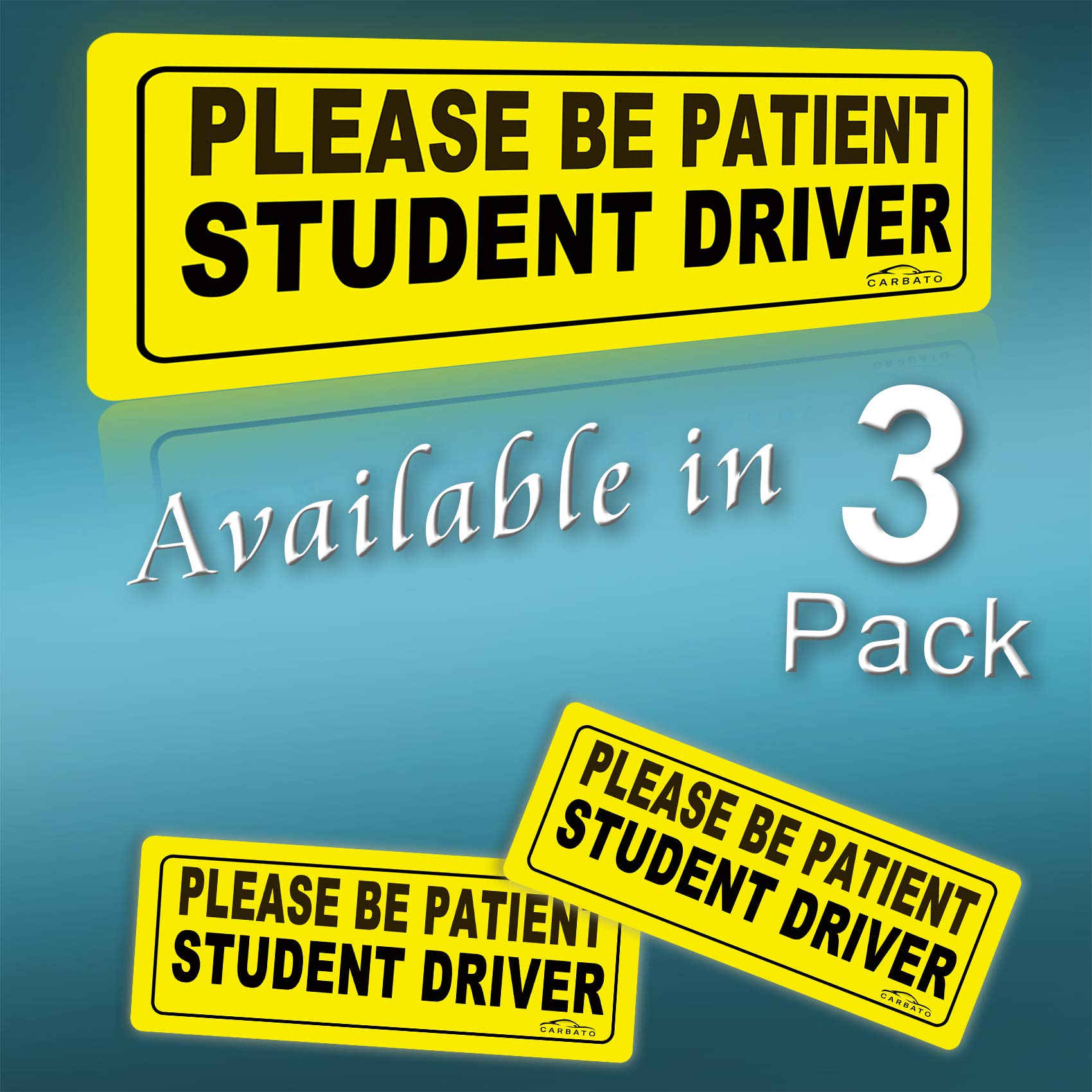 Carbato Student Driver Magnet Safety Sign - Car Vehicle Reflective Sticker Bumper For New Drivers - Set Of 3