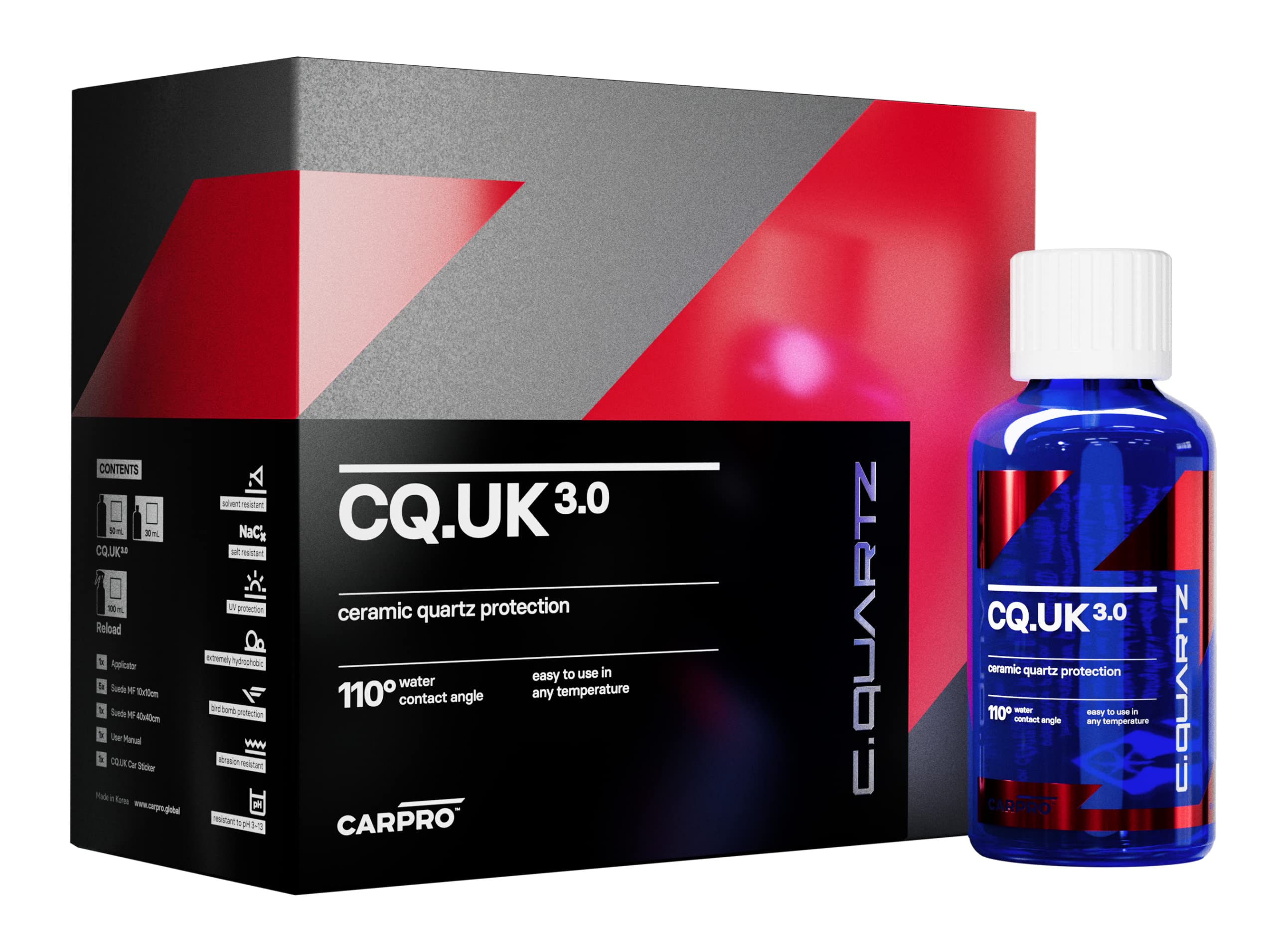 Carpro Cquartz Uk 3.0 - Ceramic Coating For Cars, Quartz Based Nanotechnology, Bonds To Paint, Glass, Metal And Plastic - (50Ml Kit)