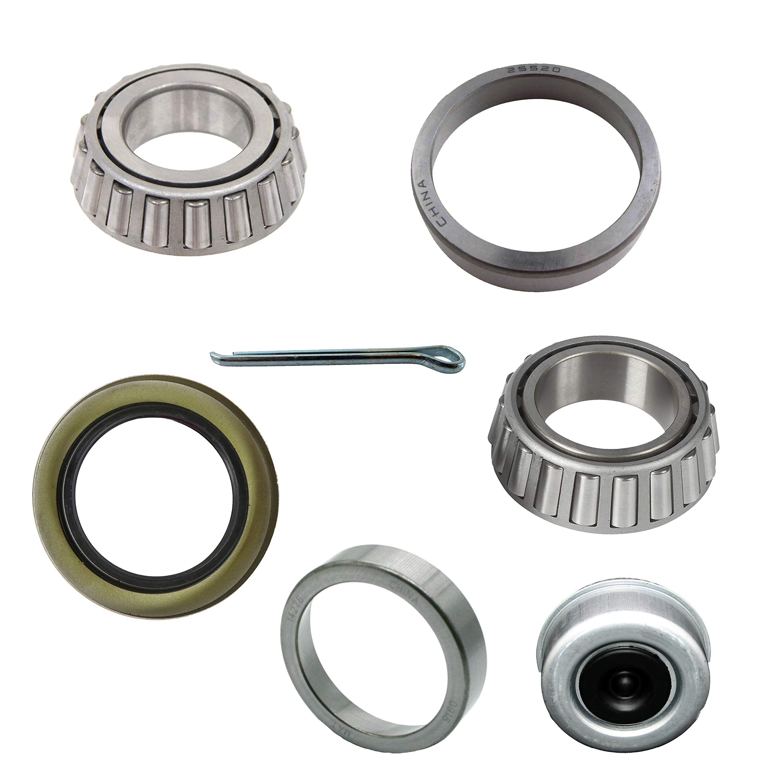 M-Parts Trailer Bearing Repair Kit for 7,000lb 1-3/4 Inch to 1-1/4 Inch Tapered Spindle, Includes EZ Lube Dust Cap with Plug (1 