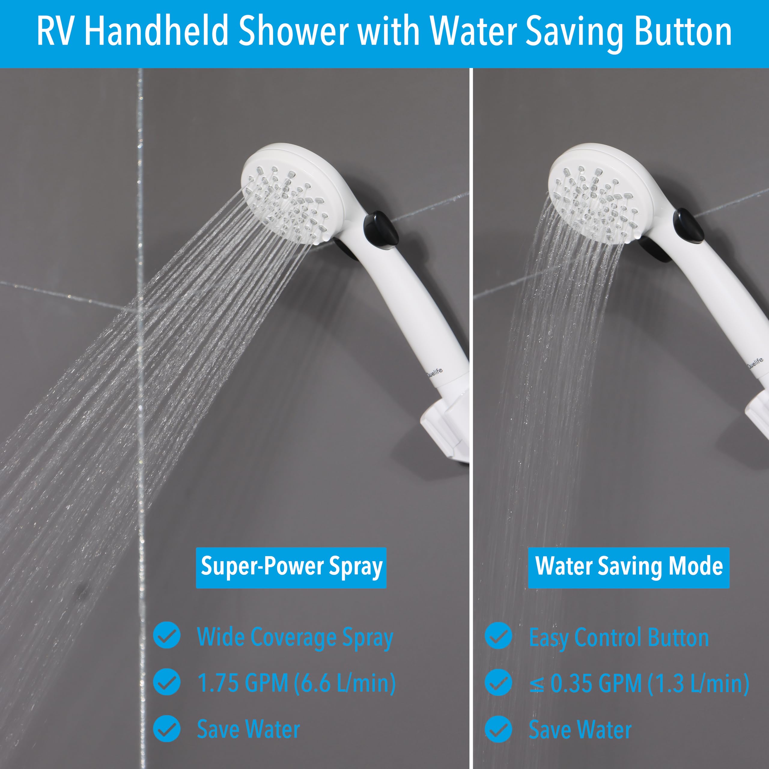 Rv Shower Head With Hose And On Off Switch (Trickle), Water Saving High Pressure Shower Head With Hose Guide Ring, Shower Holder