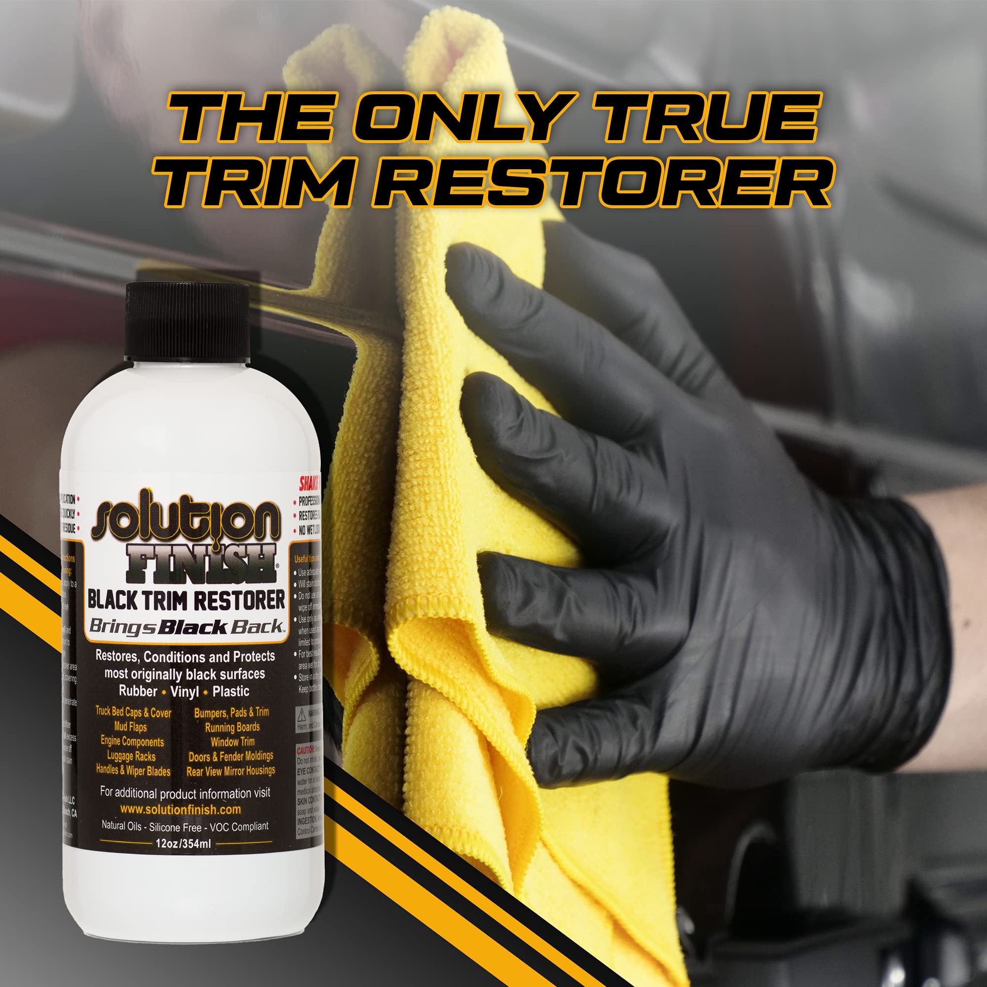 Solution Finish - Black Plastic & Vinyl Trim Restorer - Use For Car And Truck Detailing, No Wet Look, Instantly Revives Color To Trim, Bumpers, Mud Flaps, Etc., Black (12 Oz)