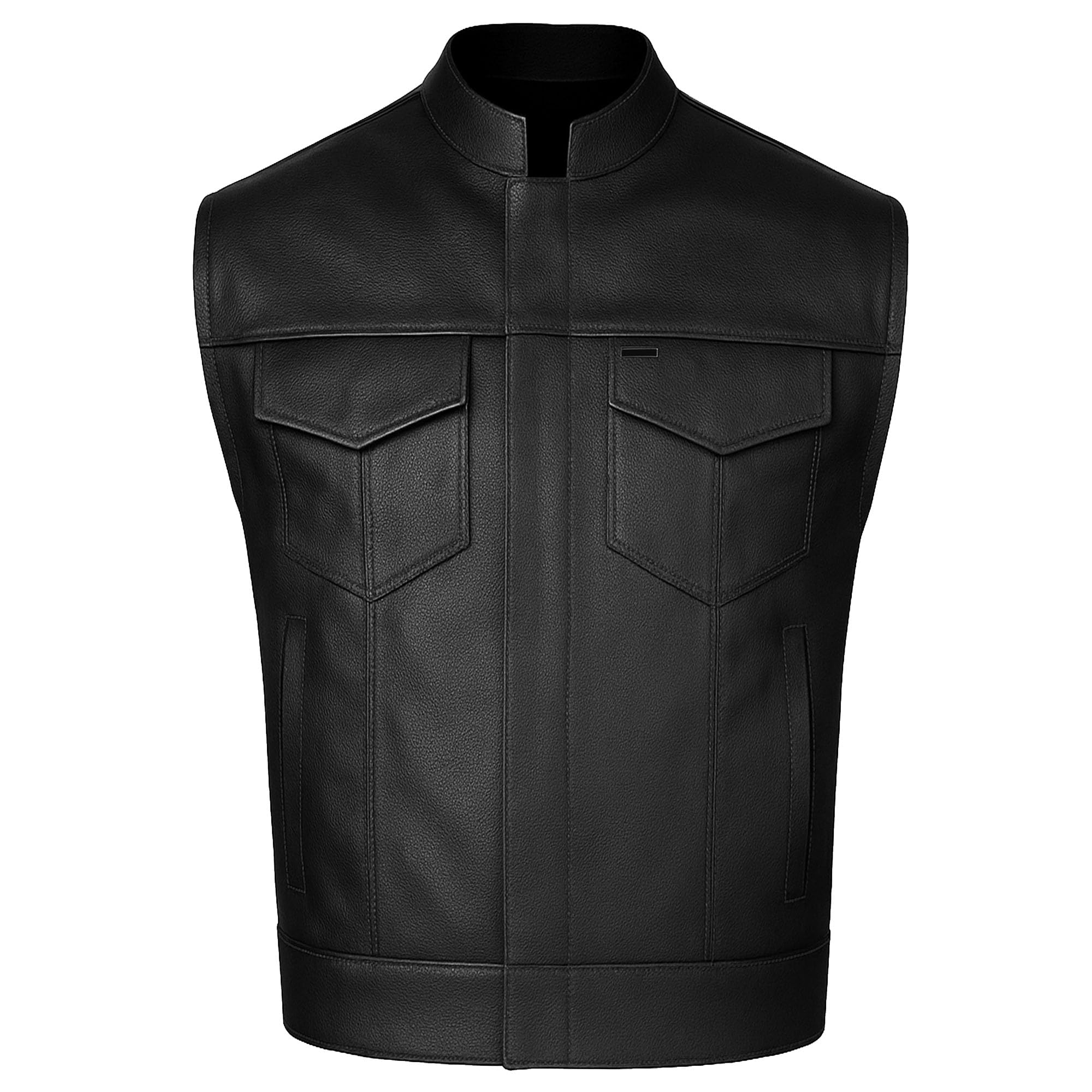 Soa Men'S Leather Vest Anarchy Motorcycle Biker Club Concealed Carry Gun Pockets Single Back Panel Outlaws Black Xxl