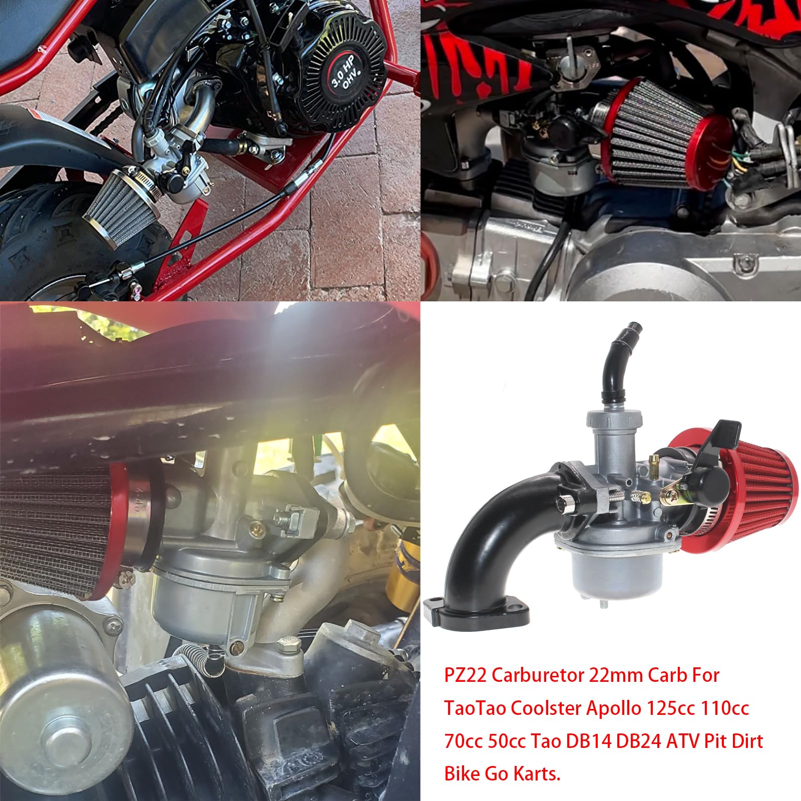 PZ22 Carburetor 22mm Carb For SSR 125cc 110cc CRF50cc TaoTao Coolster Apollo 125cc 110cc 70cc 50cc Tao DB14 DB24 ATV Pit Dirt Bi