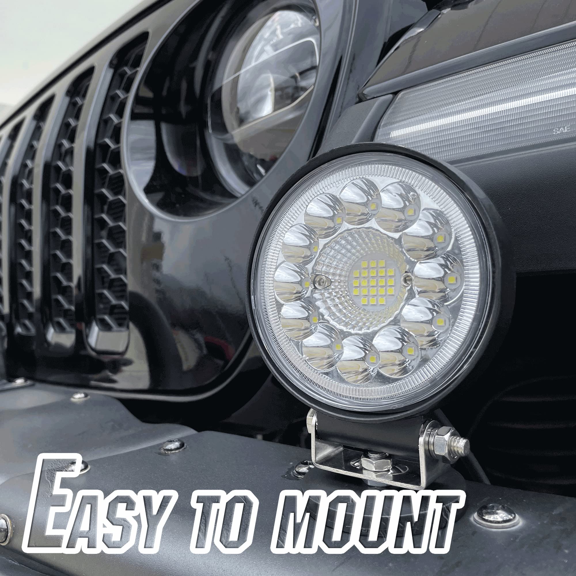 Hozilife Round Led Offroad Lights Pod, Fog Lights, 4.5 Inch 2Pcs Spot Flood Combo Off-Road Lighting Driving Work Light 42W 4200Lm 24/12 Volt Led Lights For Trucks Tractor Atv Utv Boat