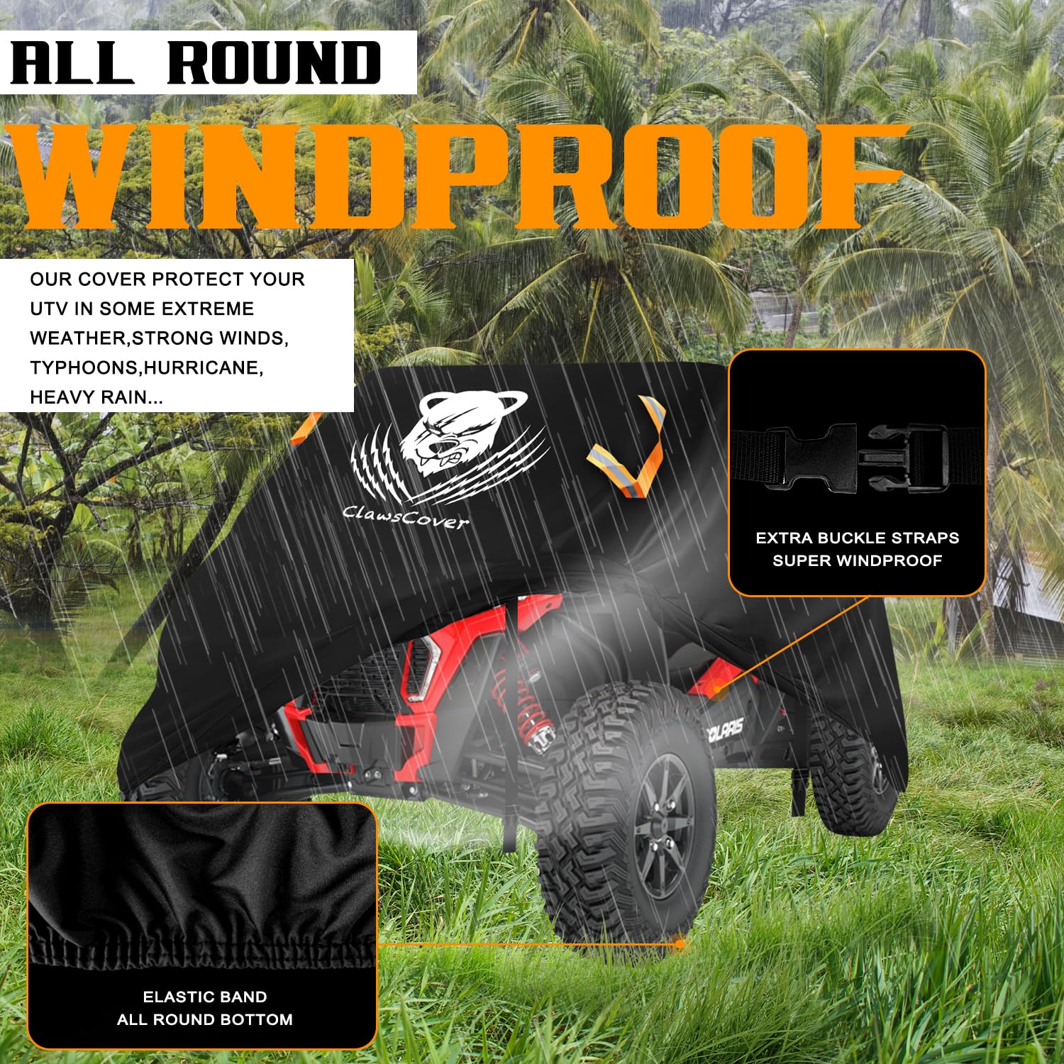 2 Seater Utv Covers Outdoor Waterproof,Heavy Duty Tearproof Polyester Fabric,Fadeless Anti-Uv Side By Side Cover Fit For Polaris