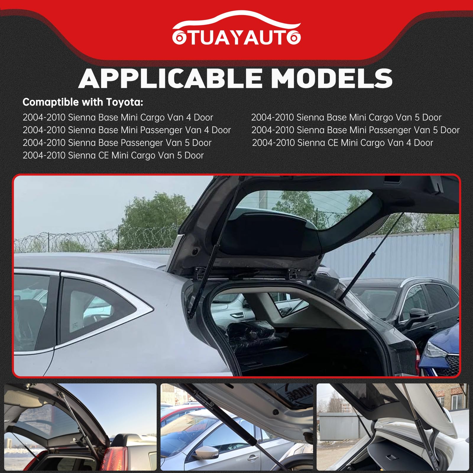 Otuayauto Rear Liftgate Struts, Hatch Lift Support Shock - Sg229013 4590 Gas Spring Replacement For 2004-2010 Toyota Sienna, 2Pc