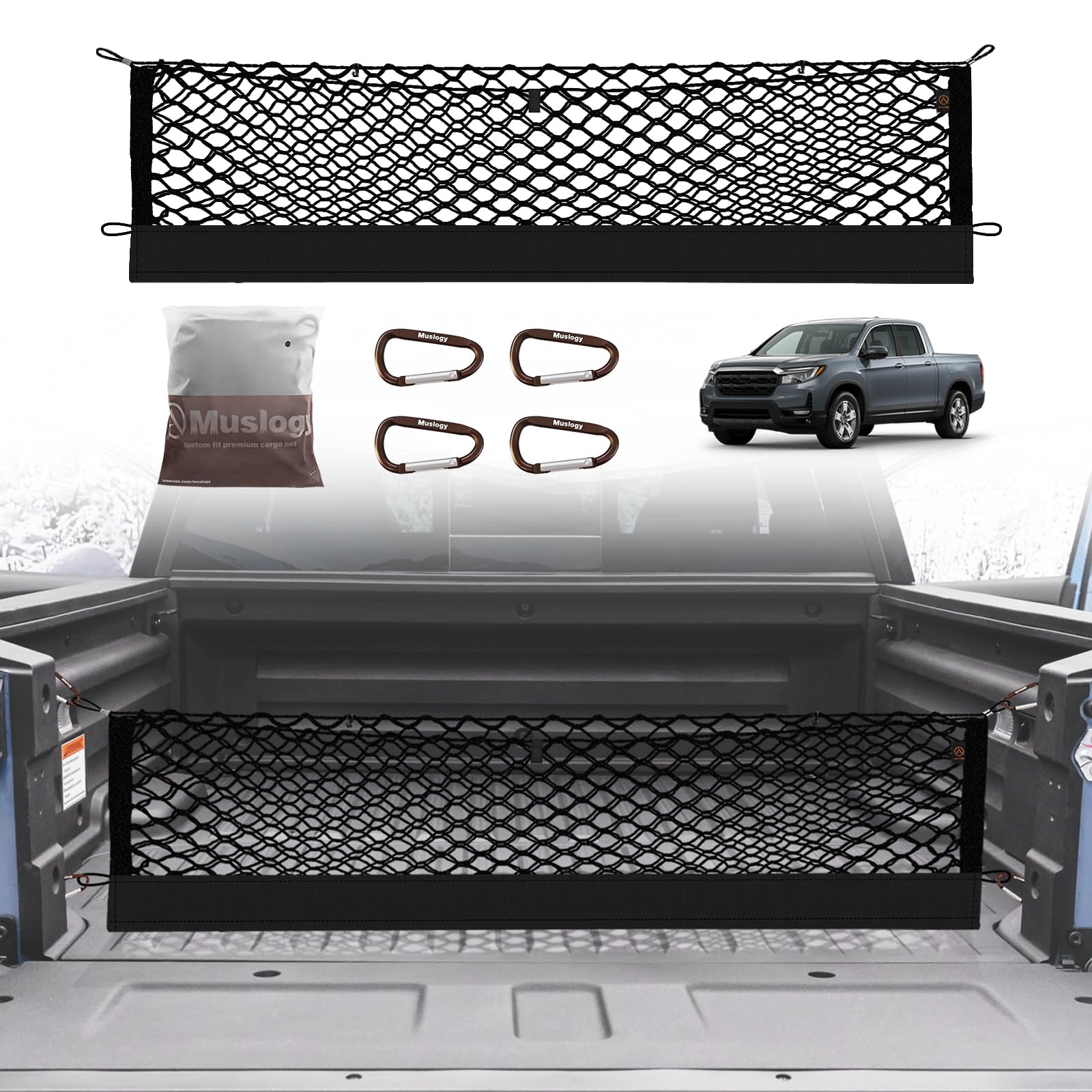 Muslogy Truck Bed Cargo Net Compatible With Honda Ridgeline 2017-2024 2025 Accessories Storage Organizer Pickup Truck Bed Envelo