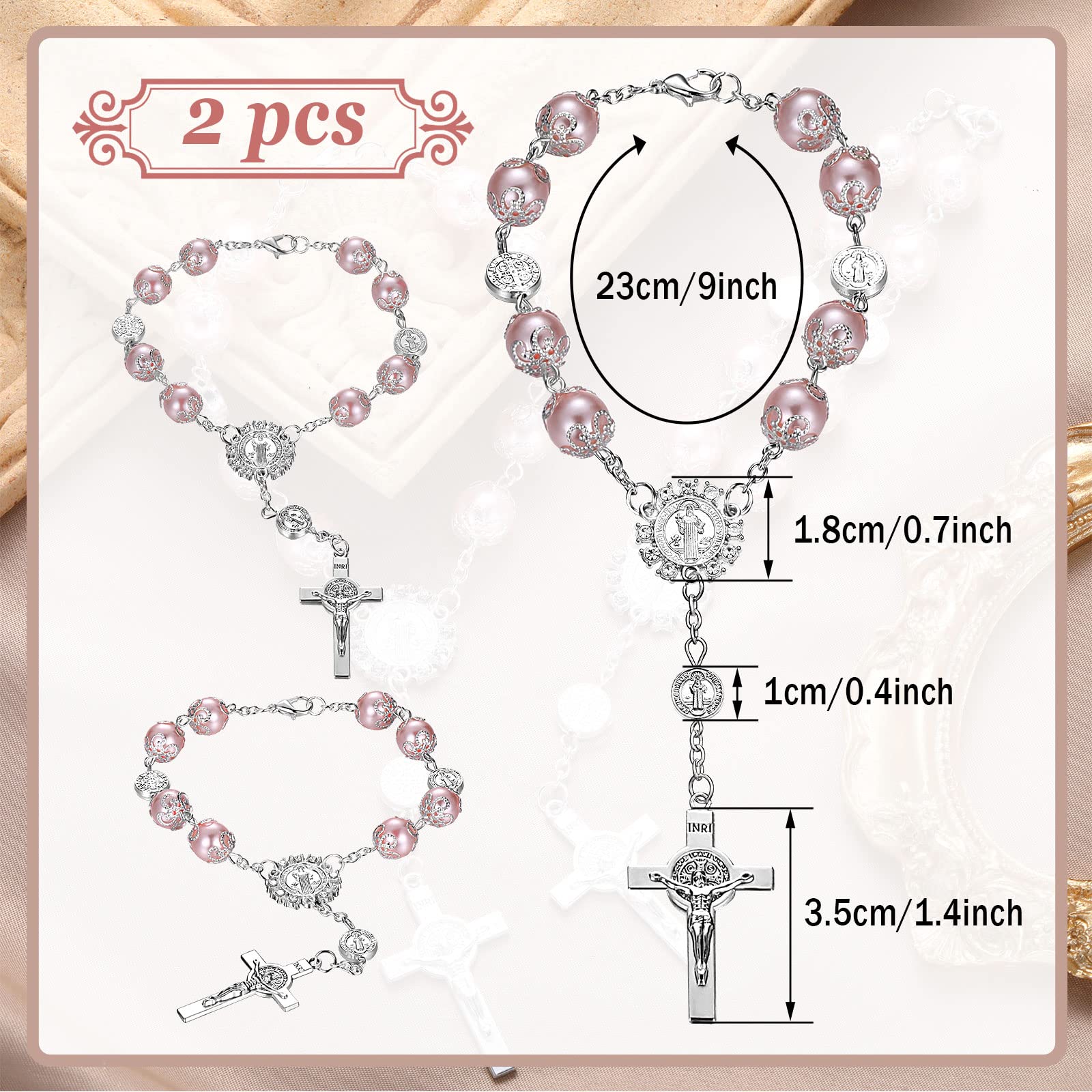 Saint Benedict Car Rosary 2 Pcs Rearview Mirror Auto Rosary Hanging Personalized Car Cross Blessing Catholic Car Medal For Truck