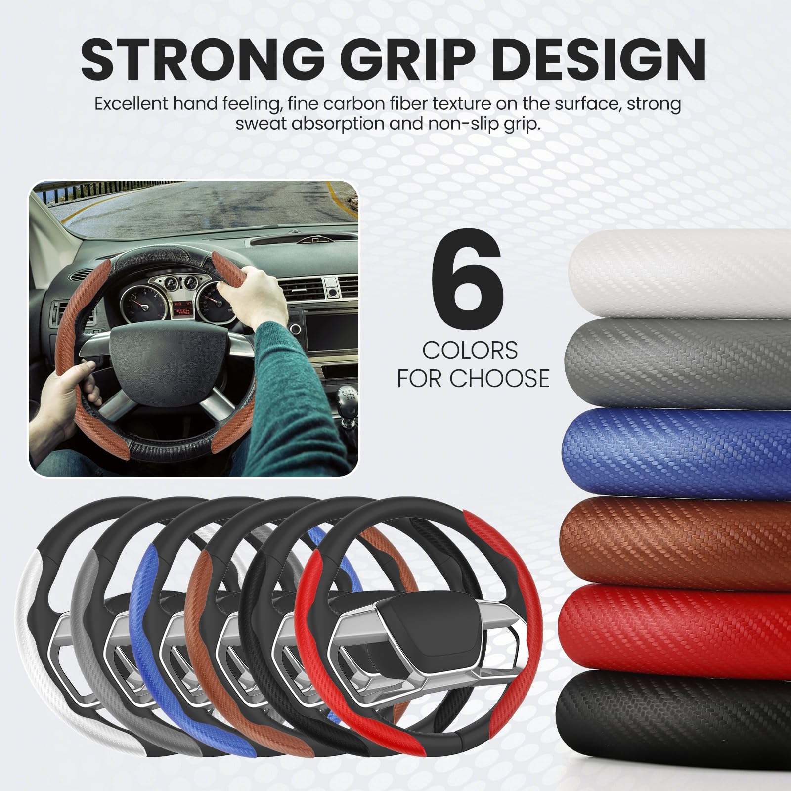 Gspscn Universal Car Carbon Fiber Steering Wheel Cover Anti-Skid,Butterfly Steering Wheel Cover,Non-Slip Segmented Steering Whee