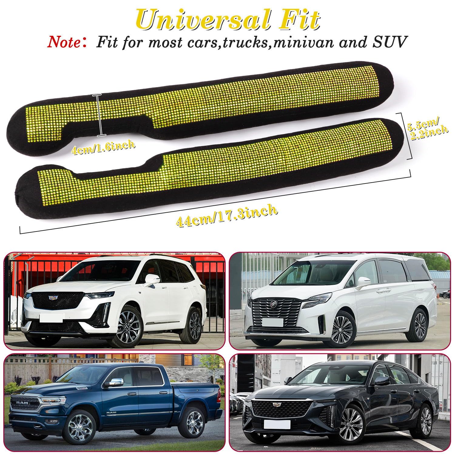 Tobequeen Yellow Car Gap Filler 2 Pack, Seat Gap Plug Universal Fit For Car Suv Truck, Handmade Crystal Diamond Rhinestone Yello