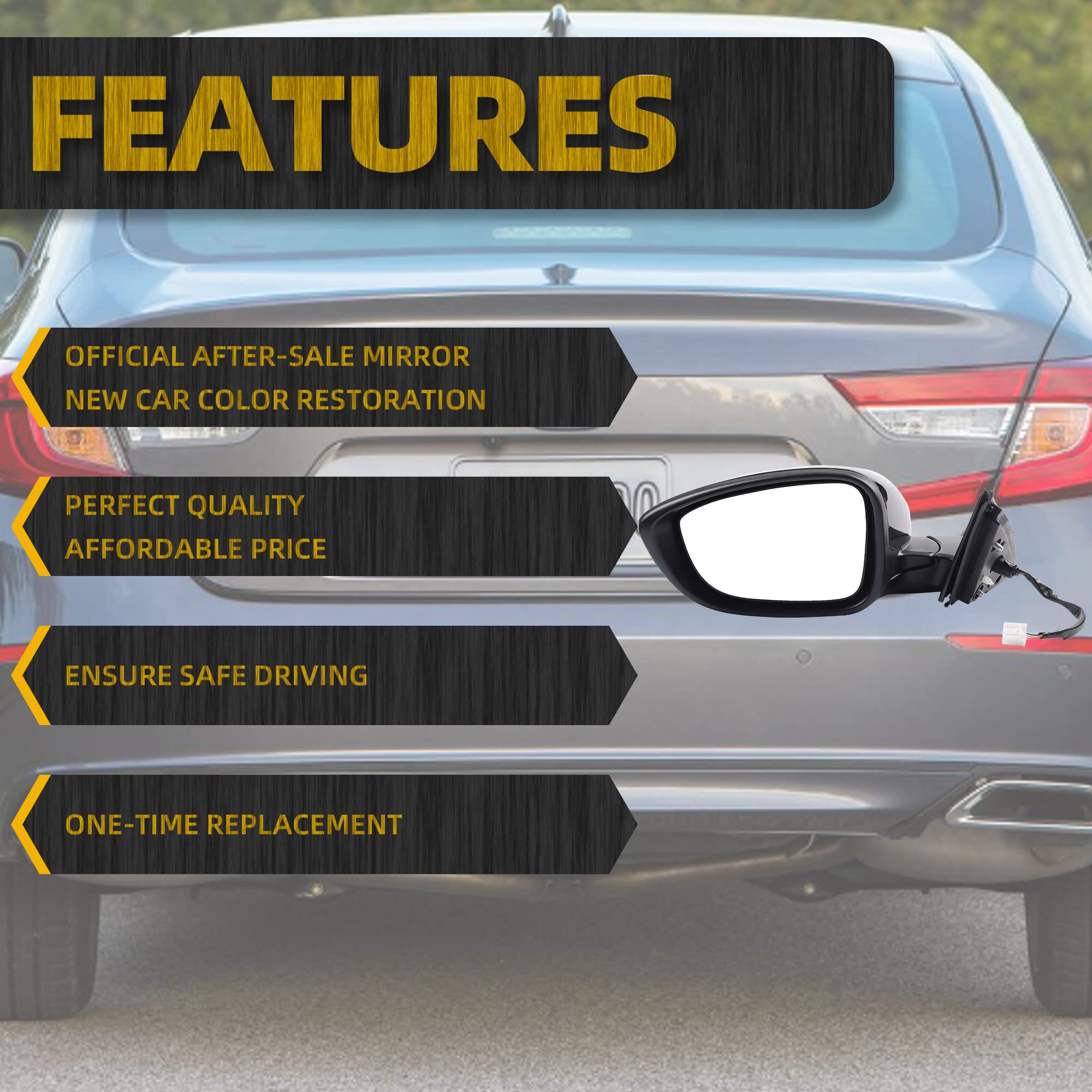 Dasbecan Left Driver Side Door Mirror Compatible With Honda Accord Lx Sport 1.5T 2018-2022 Power |Non-Heated|Paint To Match Repalces# Ho1320328,76258-Tva-A02 (3Pins-Black)