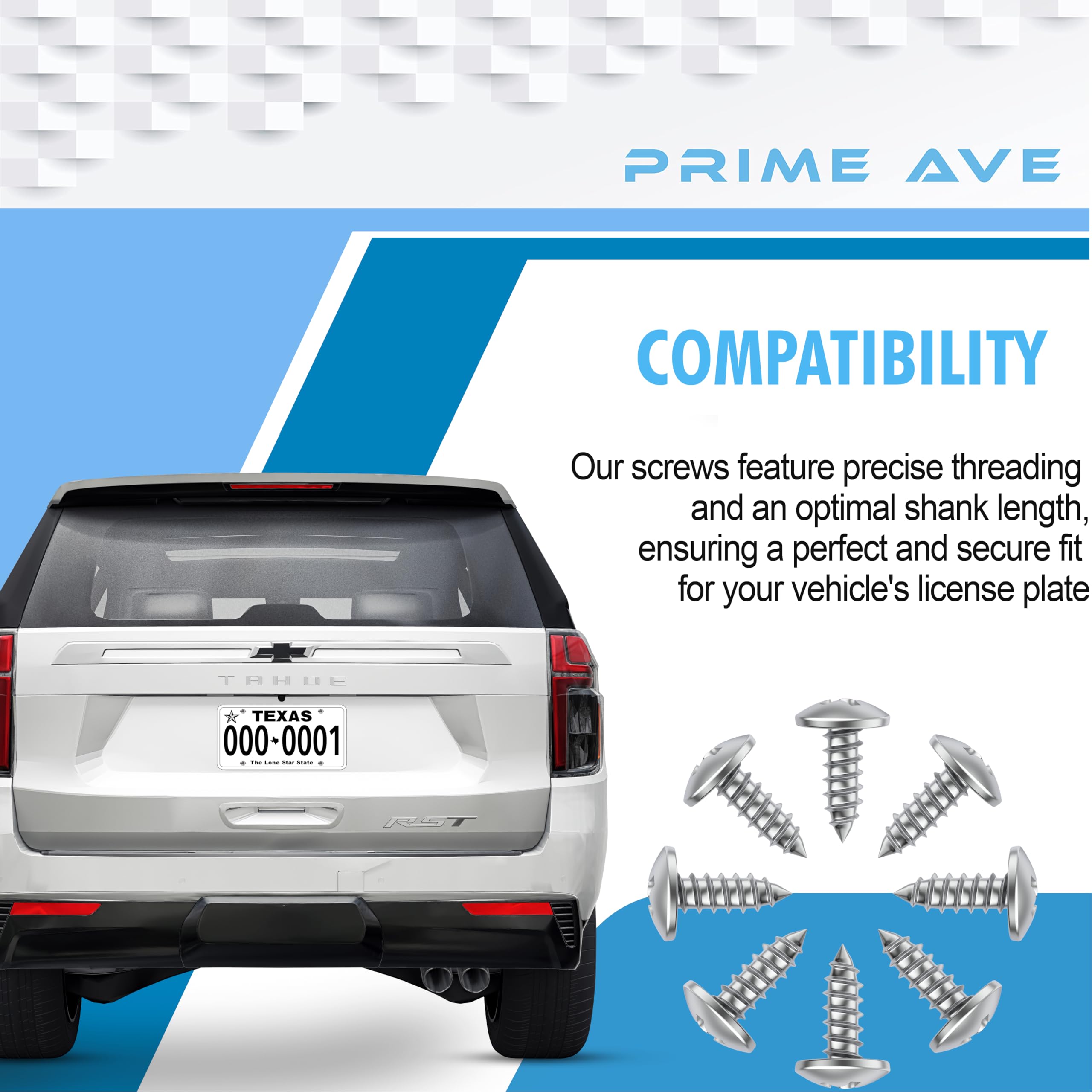 Prime Ave Stainless Steel License Plate Screws For License Plates, Frames, Covers - Rust Proof Licence Plate Screw Set For Front