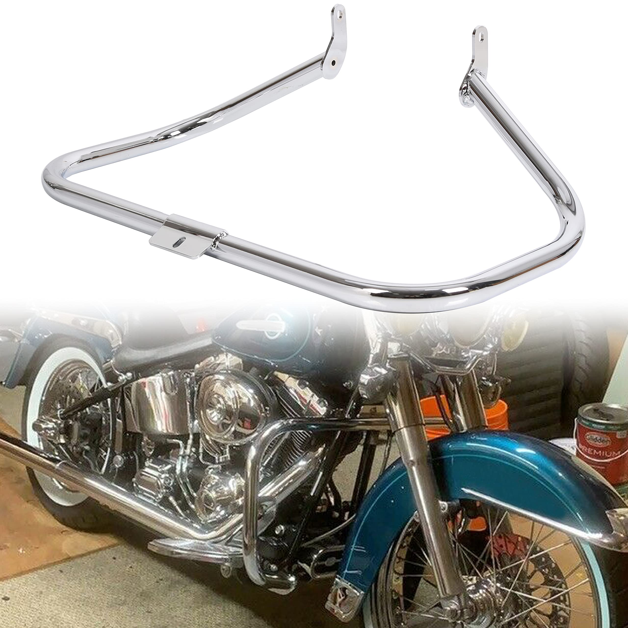ECOTRIC Chrome Engine Guard Highway Crash Bar Compatible with 2000-2017 Harley Heritage Softail Fat Boy Springer FLST Replacemen