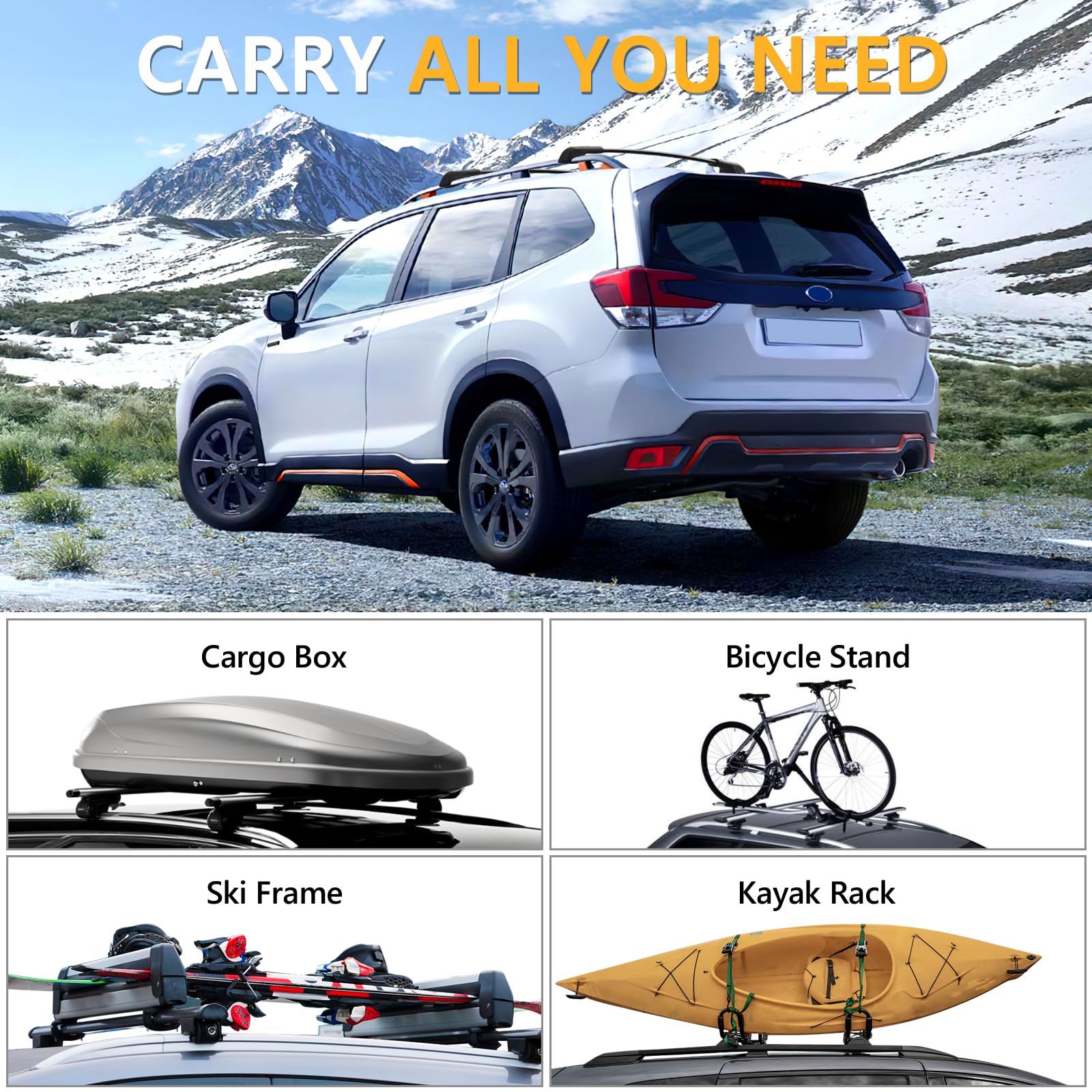 Tuyoung Lockable 220lbs Roof Rack Cross Bars Compatible with Subaru Forester 2014-2025 with Raised Side Rails (Not for Wildernes