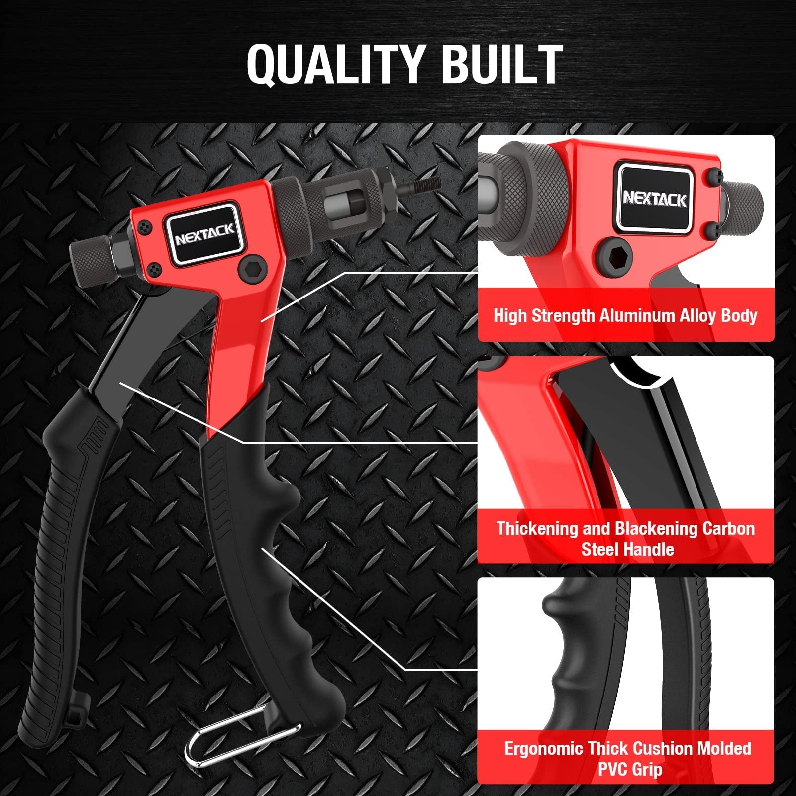 Nextack Rivet Nut Tool Rivet Nut Kit With A Step Drill Bit & 80 Nutserts For One-Handed In Tight Space, 8'' Rivnut Tool With 8 M