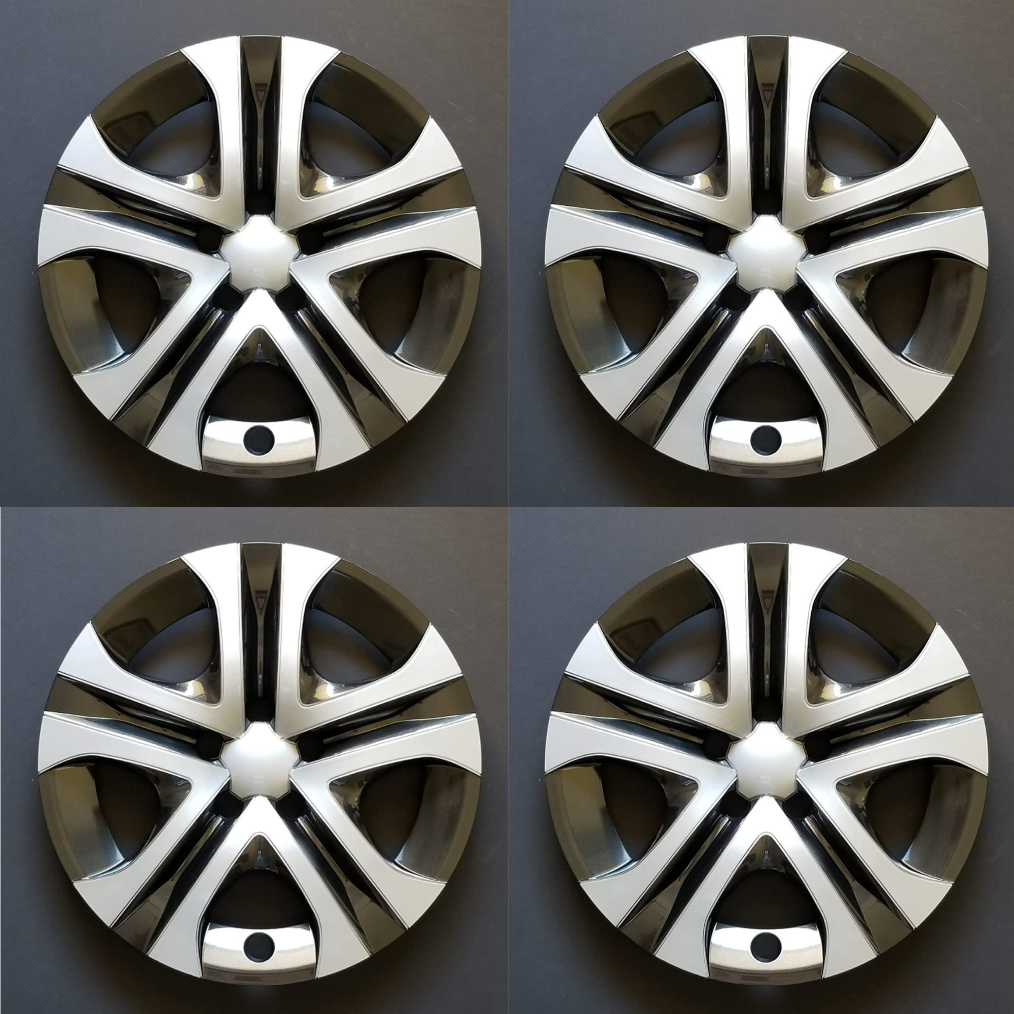 New Wheel Covers Hubcaps Fits 2013-2018 Toyota Rav4; 17 Inch; 5 Spoke; Silver Color/Black; Plastic; Set Of 4