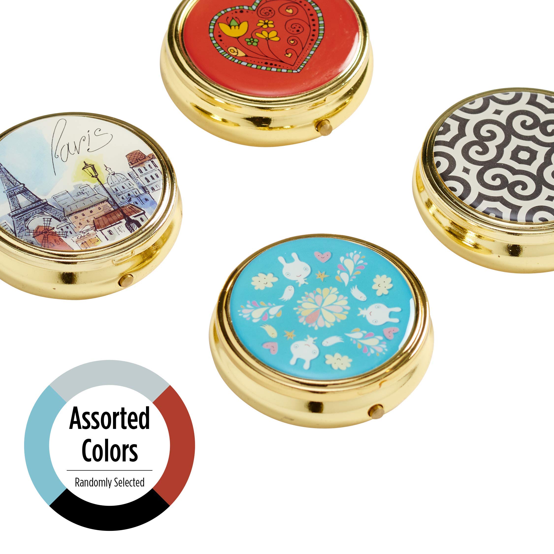 Ezy Dose Fashion Daily Round, Portable On-The-Go Pocket Pharmacy, Pill Box, Organizer And Vitamin Containers, Snap Shut Lids, Pe