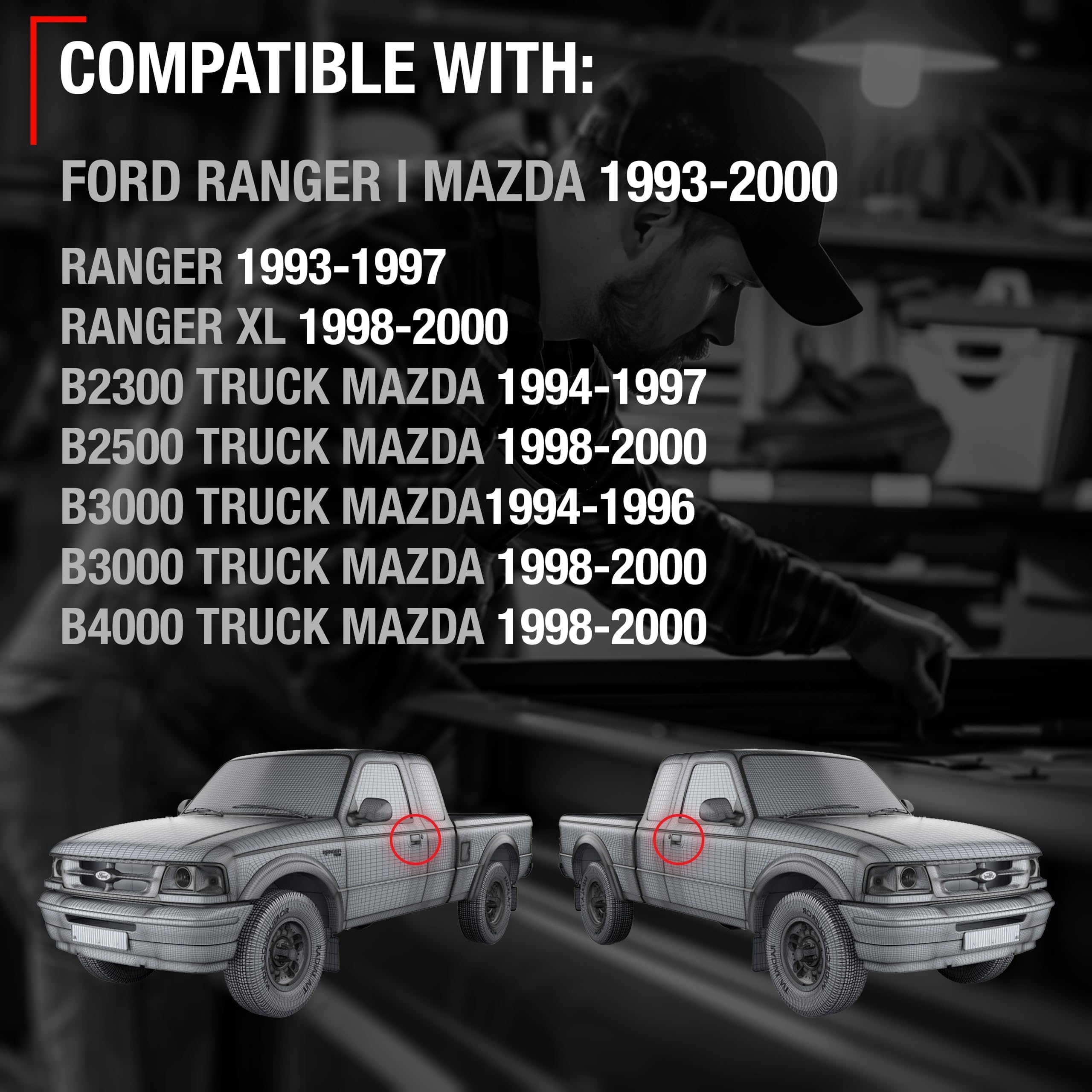 T1A Exterior Front Driver & Passenger Door Handle, Upgraded Metal - Compatible With 1993-2000 Ford Ranger, 94-00 Mazda B2300 B25