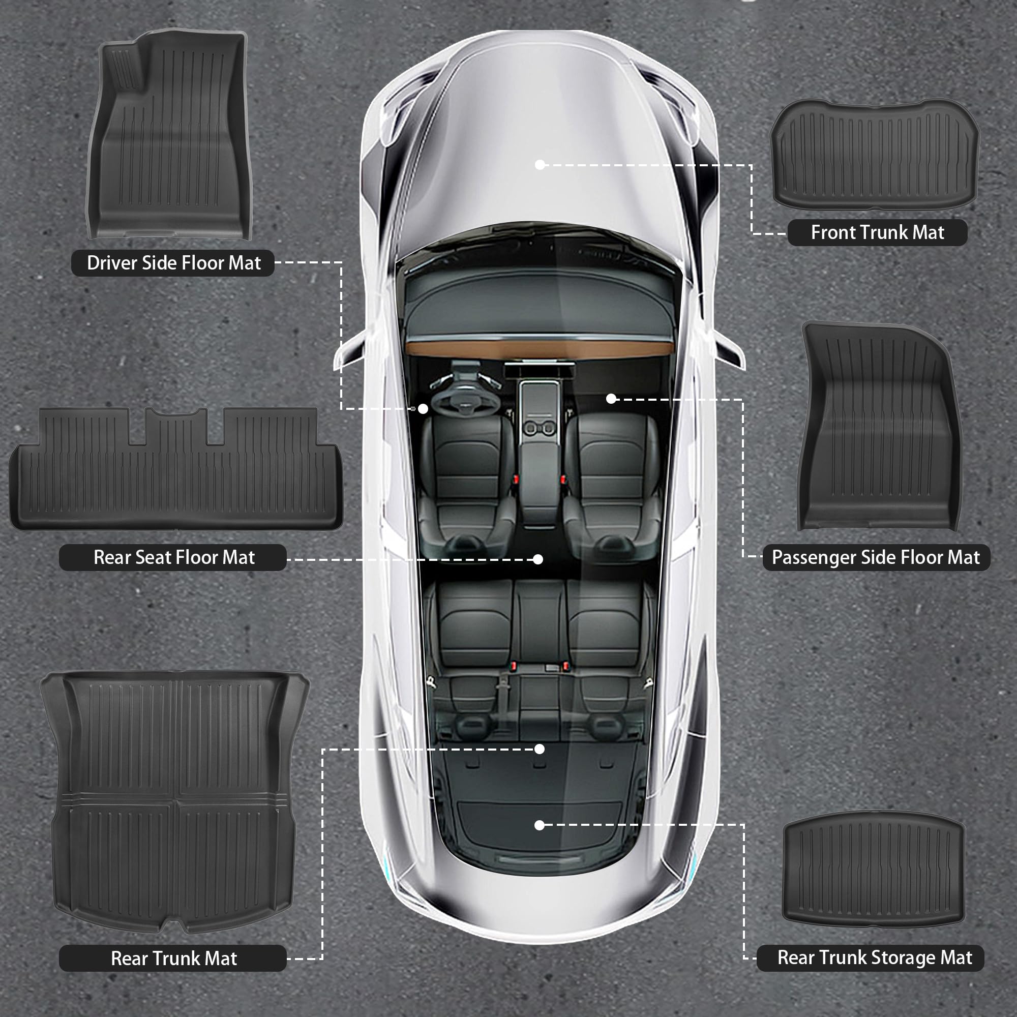 Autocessking Floor Mats Fit For Tesla Model 3 Highland 2025 2024, Custom Fit All-Weather Cargo Liner Full Cover Car Mats With Fr