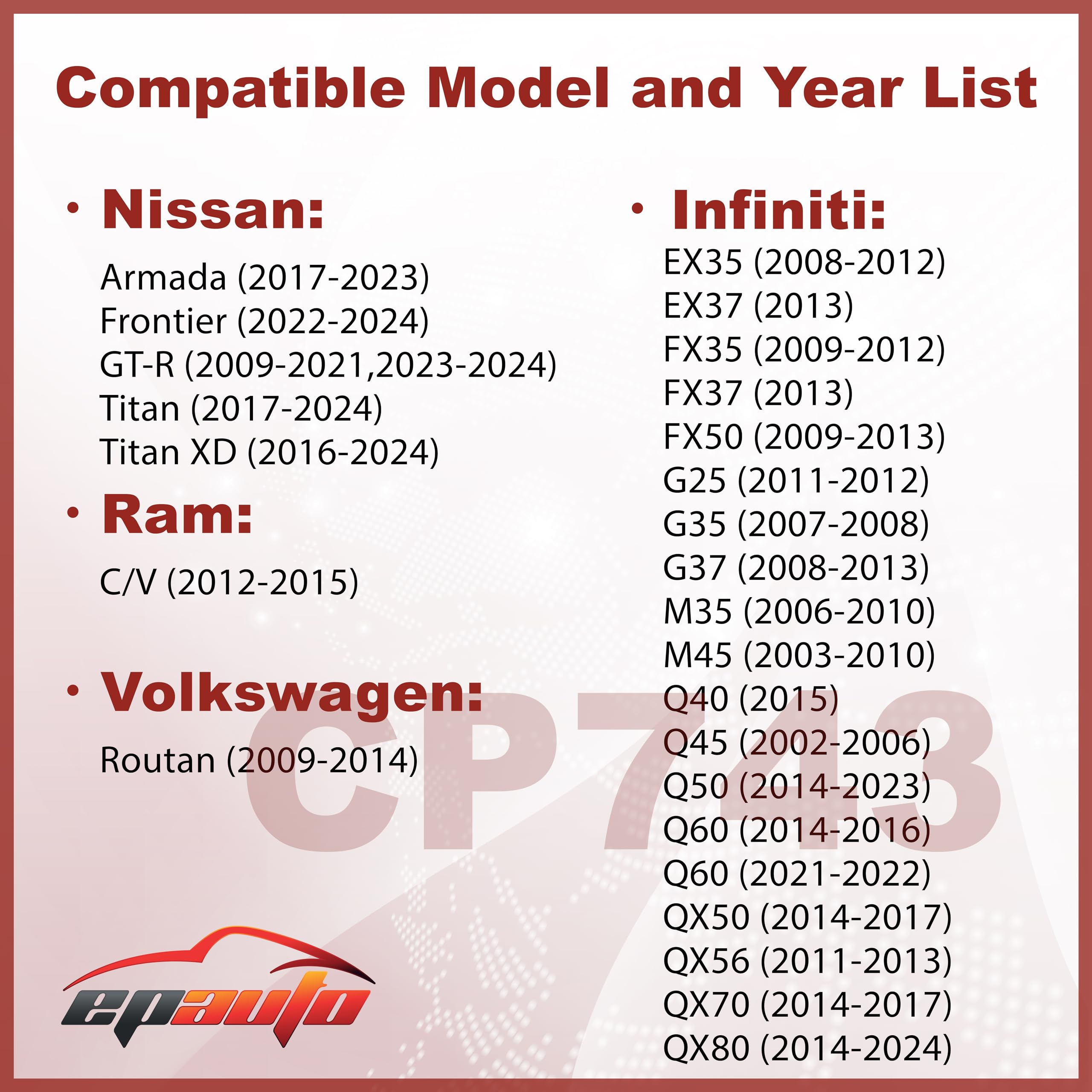 Epauto Cp743 (Cf10743) Replacement For Chrysler/Dodge/Infiniti/Nissan/Volkswagen Premium Cabin Air Filter Includes Activated Carbon
