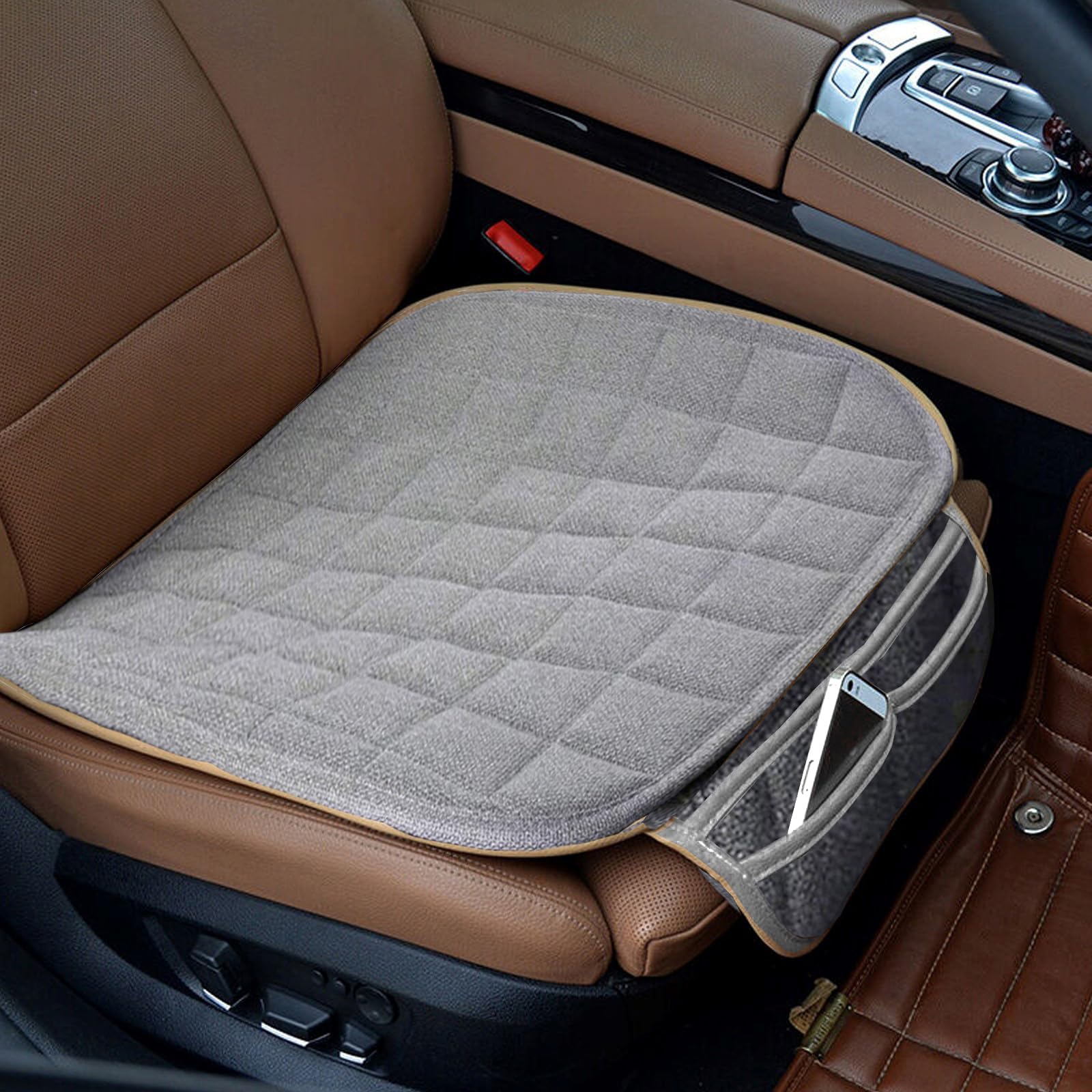 Suninbox Linen Seat Cover For Car,2 Pack Bottom Seat Covers For Trucks, Car Seat Cushion,Pads,Mat,Protector Universal Fit Most A