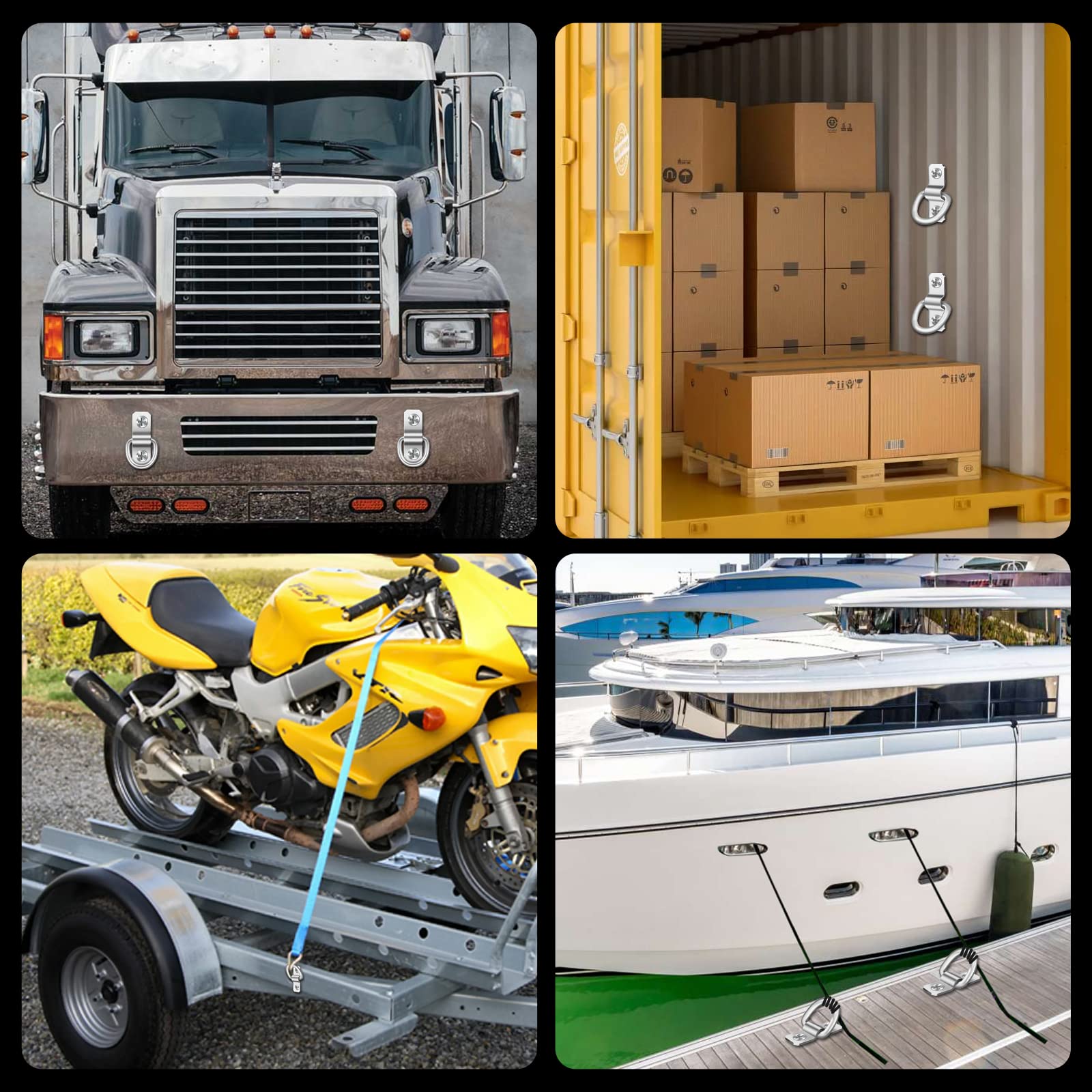 Onesnt D-Rings, Truck Tie Downs Anchor 3/8 Heavy Duty 6000 Pound  Steel Tie-Down Ring For  Loads On Trucks, Trailers, Boats, Rv Campers, Vans;For Kayaks, Motorcycles, Deliveries, Atvs (Pack Of 6)