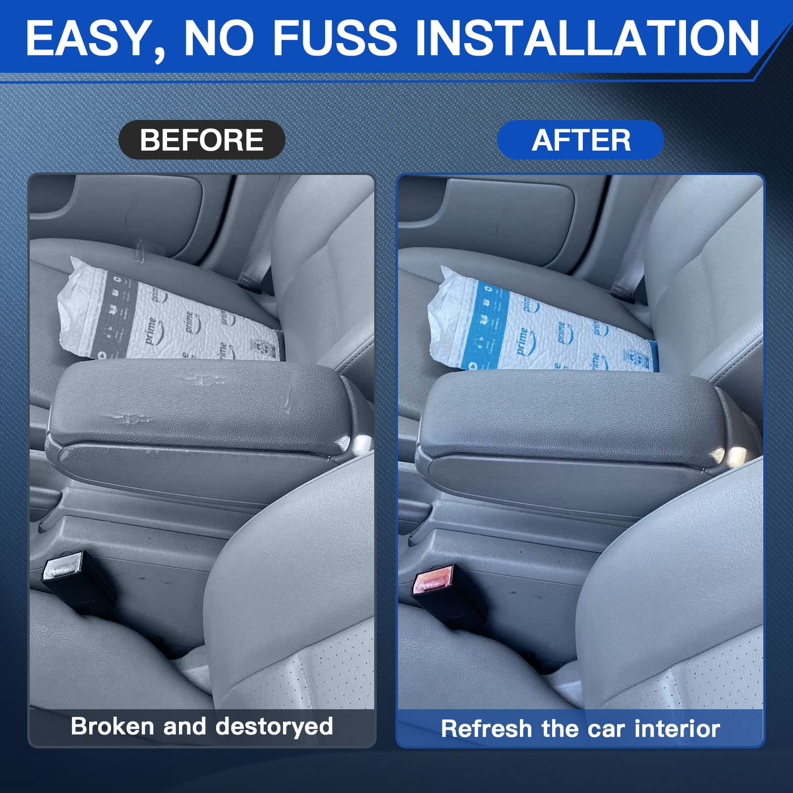 Lujuntec Center Console Armrest Latch Lid With Skin Cover Fits 2000-2008 A4 A6 S4 Lid Armrest Grey