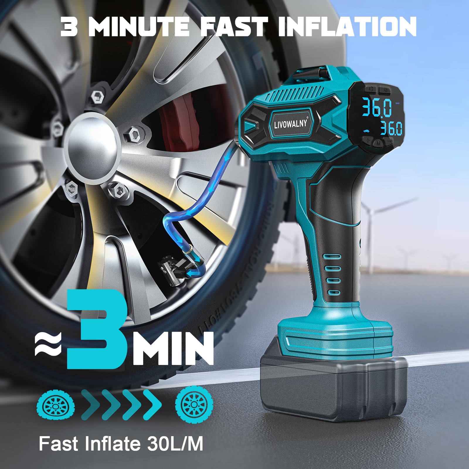 Tire Inflator Air Compressor Compatible With Makita 18V Battery,160Psi Cordless Portable Electric Air Pump With Digital Pressure