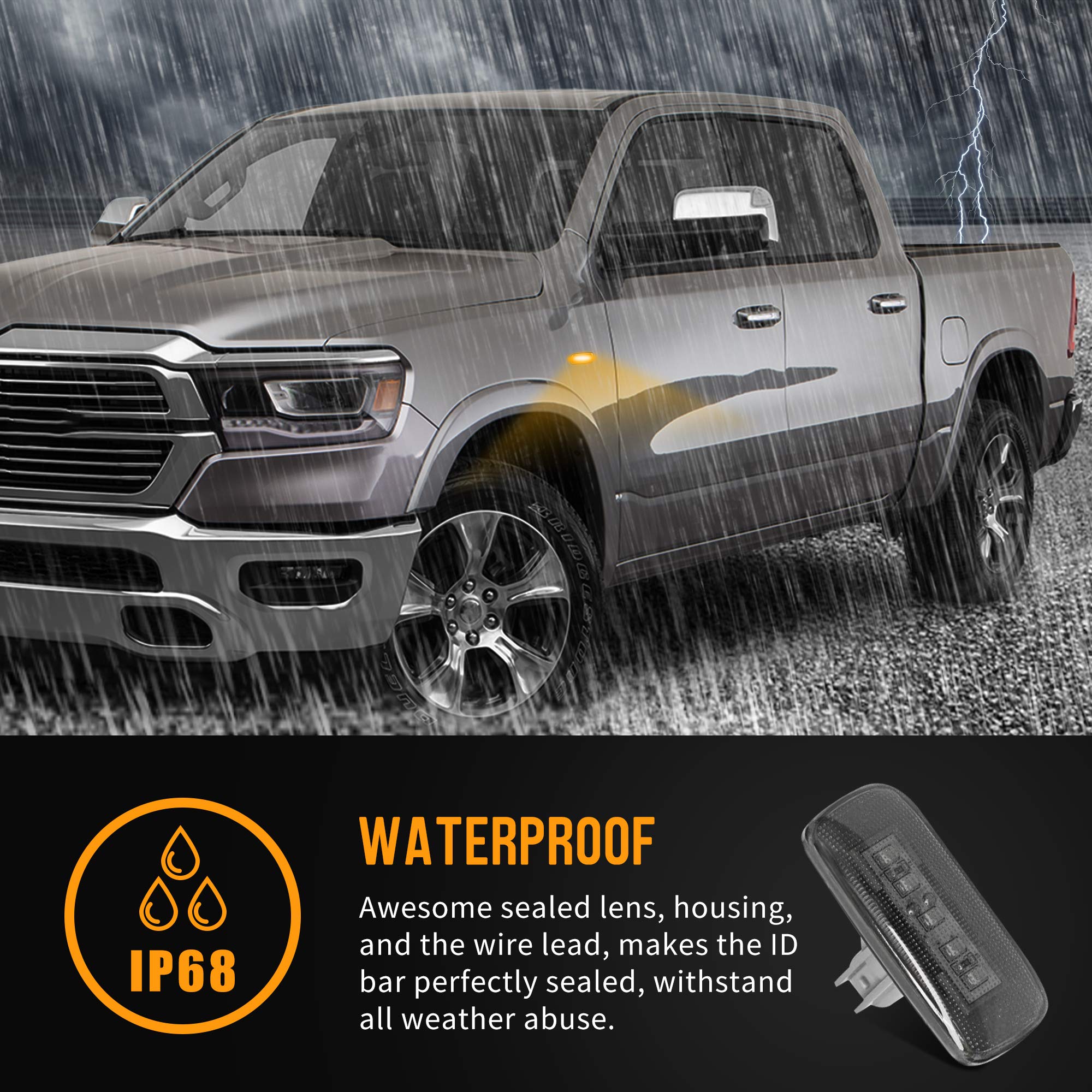 Husuku 4Pcs 5Led Dual Cab Bed Fender Led Side Marker Lights For 2010-2017 Dodge Ram 2500 3500 (2X Amber, 2X Red)