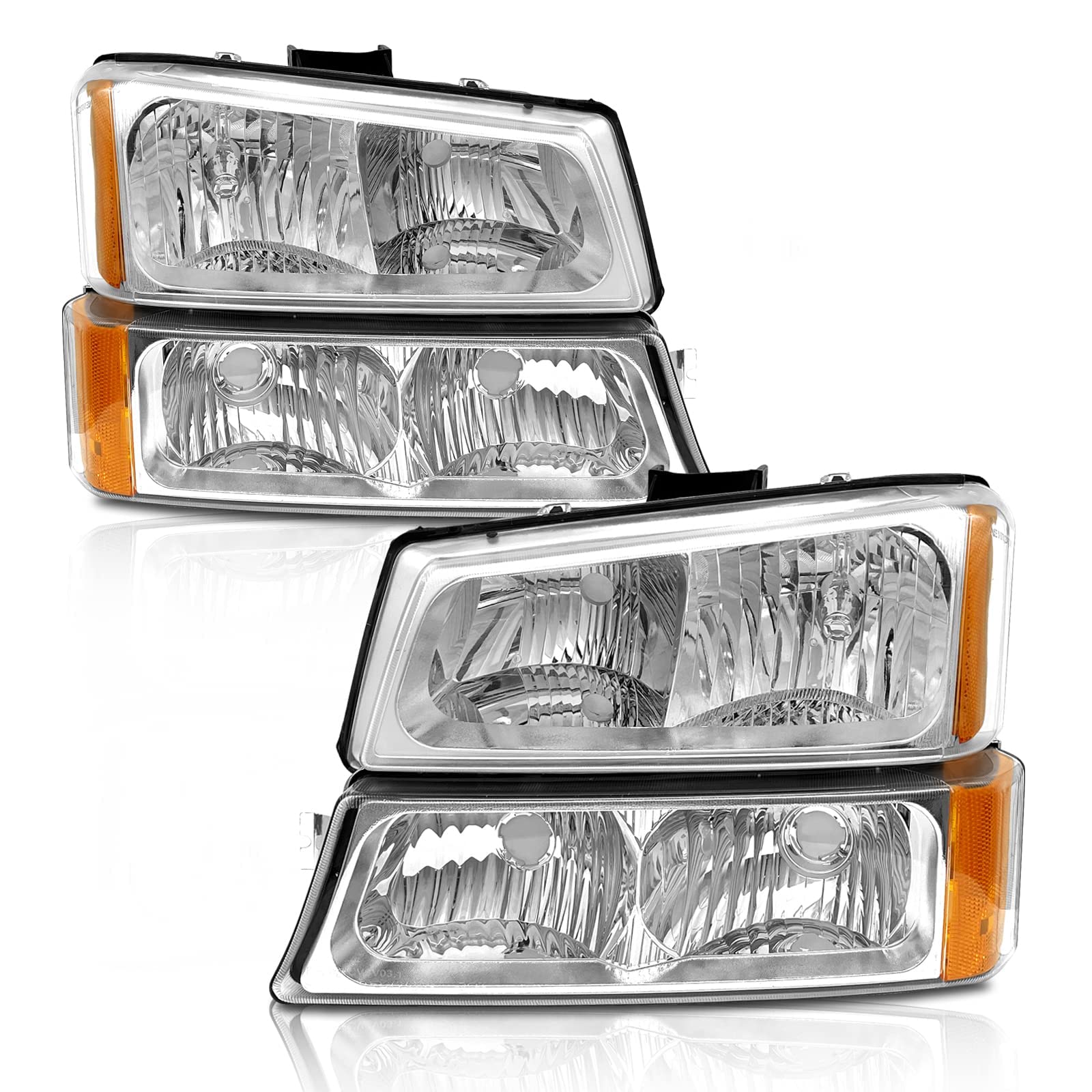 As Headlight Assembly For 2003 2004 2005 2006 Chevy Silverado/ 03 04 05 06 Avalanche 1500 2500 3500 Headlights Driver And Passenger Side Headlamp Replacement Pair - Not Fits Body Cladding Models