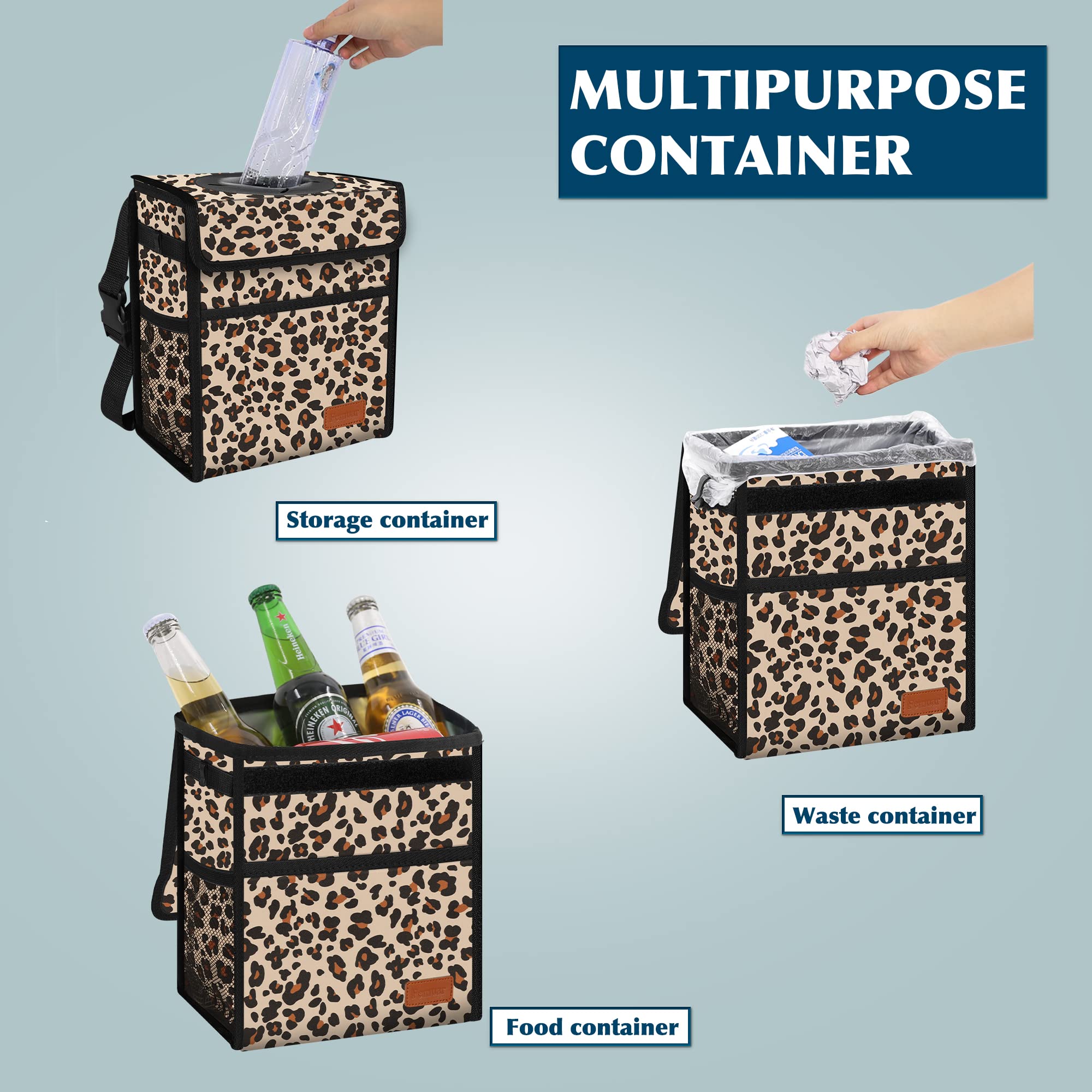 Car Trash Can With Lid Leak Proof Garbage Waterproof Bag For Suv Front Seat Multipurpose Hanging Headrest Collapsible And Portab