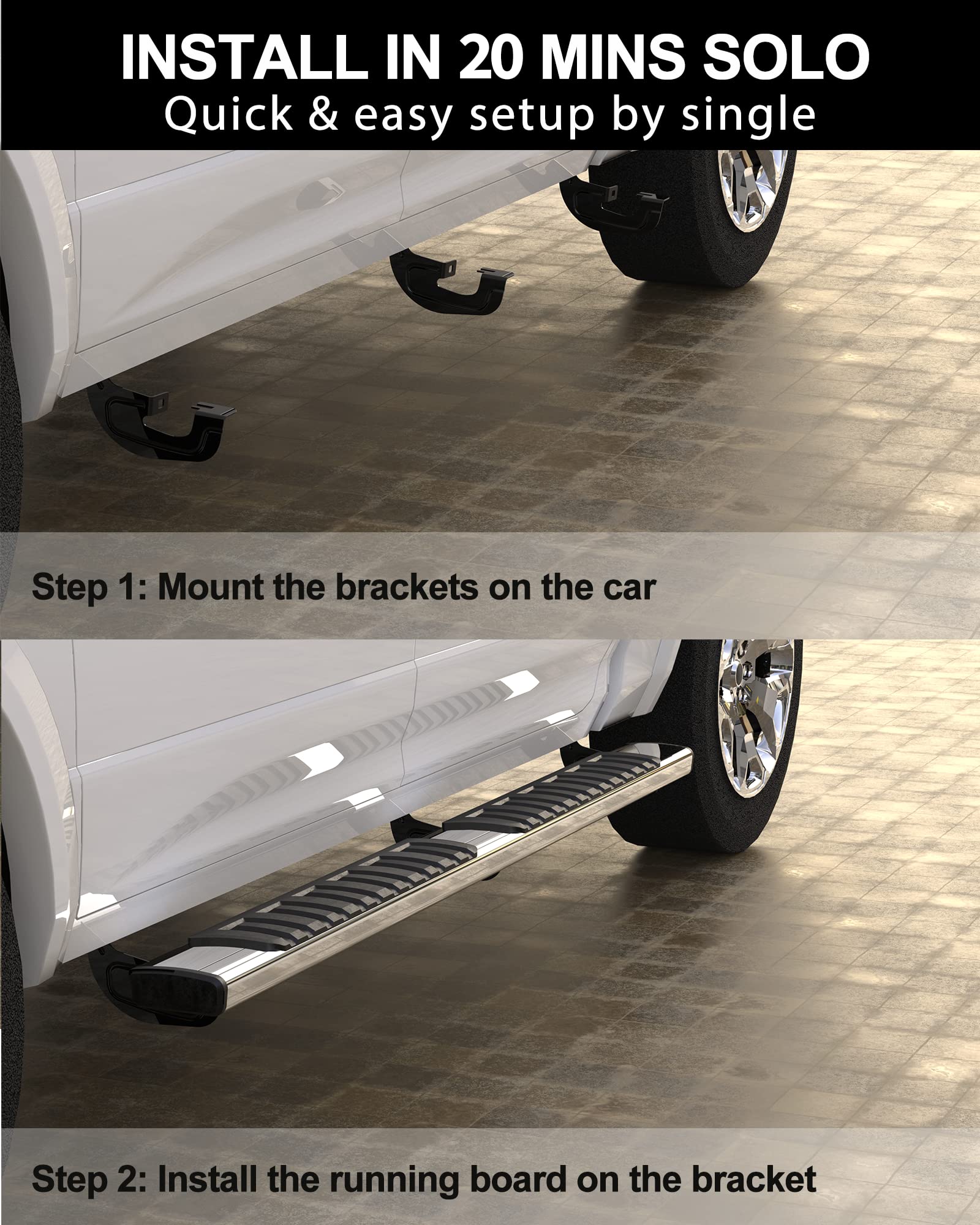 Kybolt Running Boards Compatible With 2019-2024 Chevy Silverado/Gmc Sierra 1500(Excl. 2019 1500 Ld/Limited&2022 1500 Ltd/Limited) Crew Cab, Stainless Steel Side Steps For 2020-2024 2500Hd 3500Hd