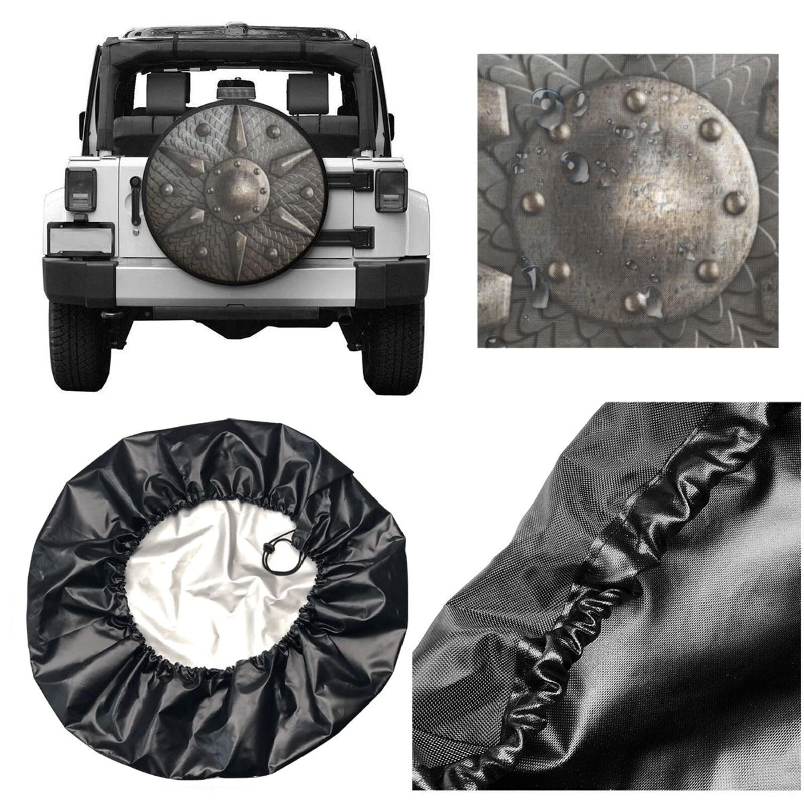Round Metal Shield Viking Spare Tire Cover Retro Medieval Tire Wheel Covers Weatherproof Wheel Tire Protector Waterproof Tyre Co