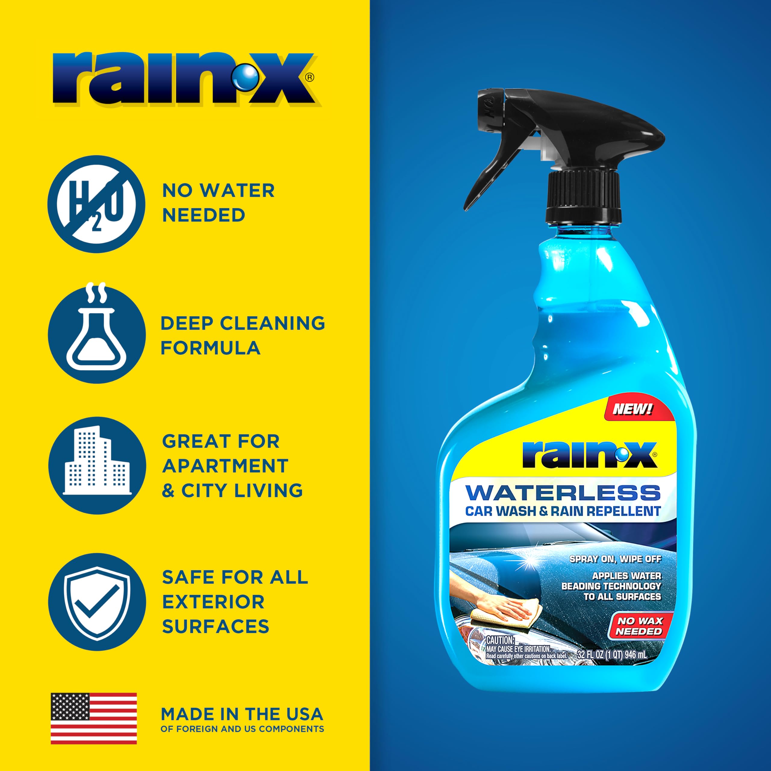 Rain-X 620100 Waterless Car Wash and Rain Repellent, 32 fl. oz.