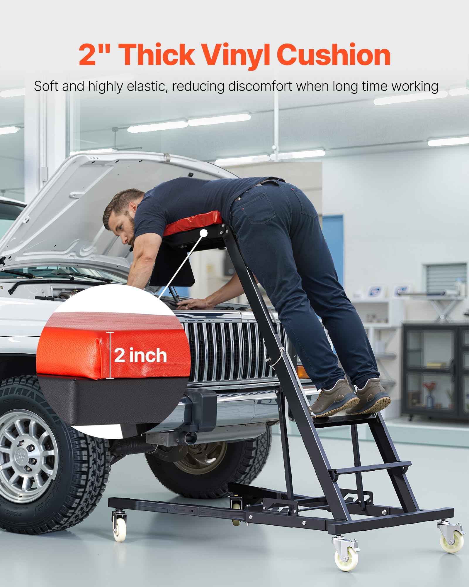 VEVOR Automotive Topside Creeper, 400 LBS Capacity High Creeper with 48 to 76 Adjustable Height, 4 Swivel Caster Wheels, Hea