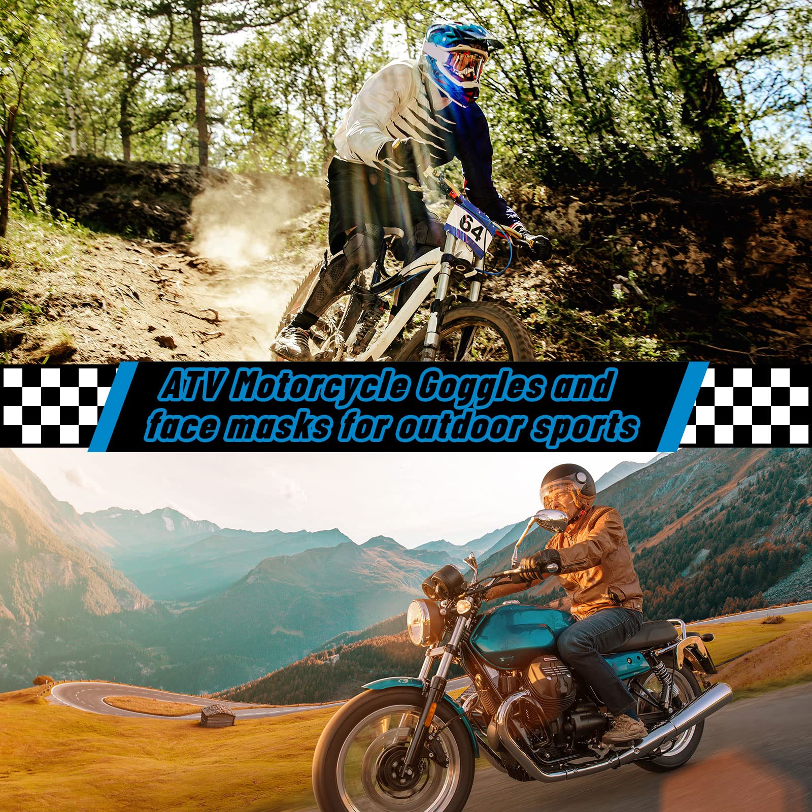 Tallew 4 Pcs Motorcycle Dirt Bike Goggles For Men Women Windproof Adjustable Atv Goggles And 4 Pcs Neck Breathable Face Cover(Black)