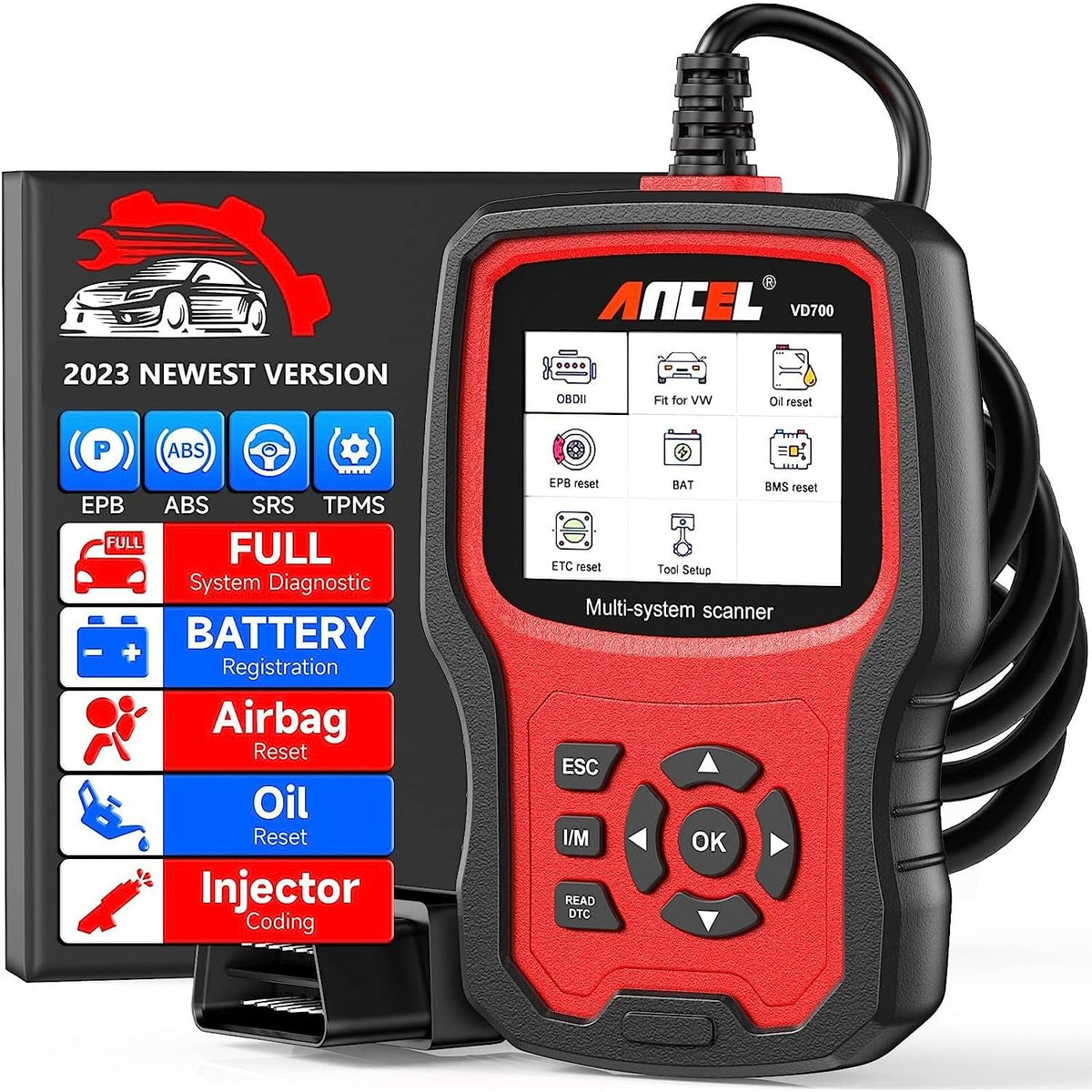 Ancel Vd700 Full Systems Diagnostic Tool Fit For Volkswagen Vw Audi Skoda Seat, All Functions Obd2 Scanner Car Code Reader For V