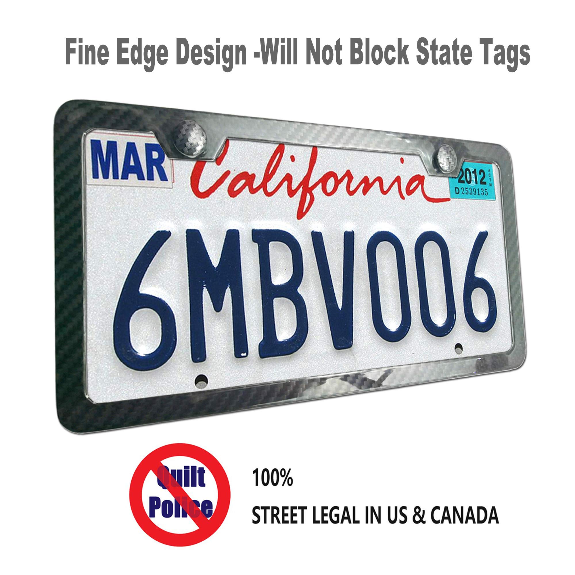 Zxfoog Carbon Fiber License Plate Frame- 100% Handcrafted Real Carbon Fiber Cloth Wrapped Holder, Slim Black Stainless Steel Car
