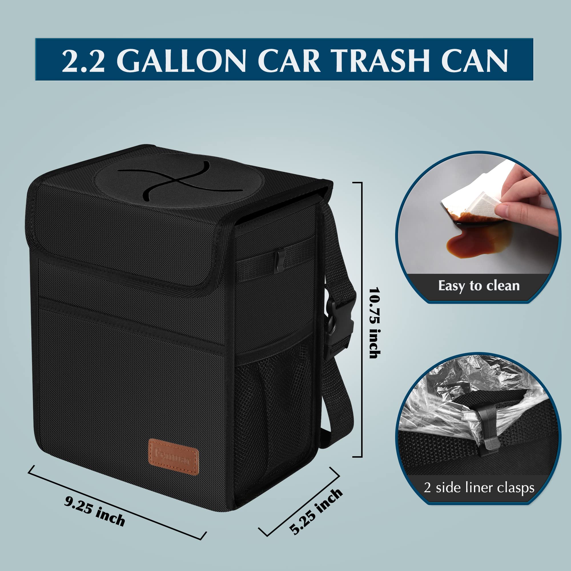 Femuar Leak Proof Car Trash Can With Lid - Waterproof Automotive Garbage Bin For Suvs, Collapsible And Portable Car Trash Bag, B