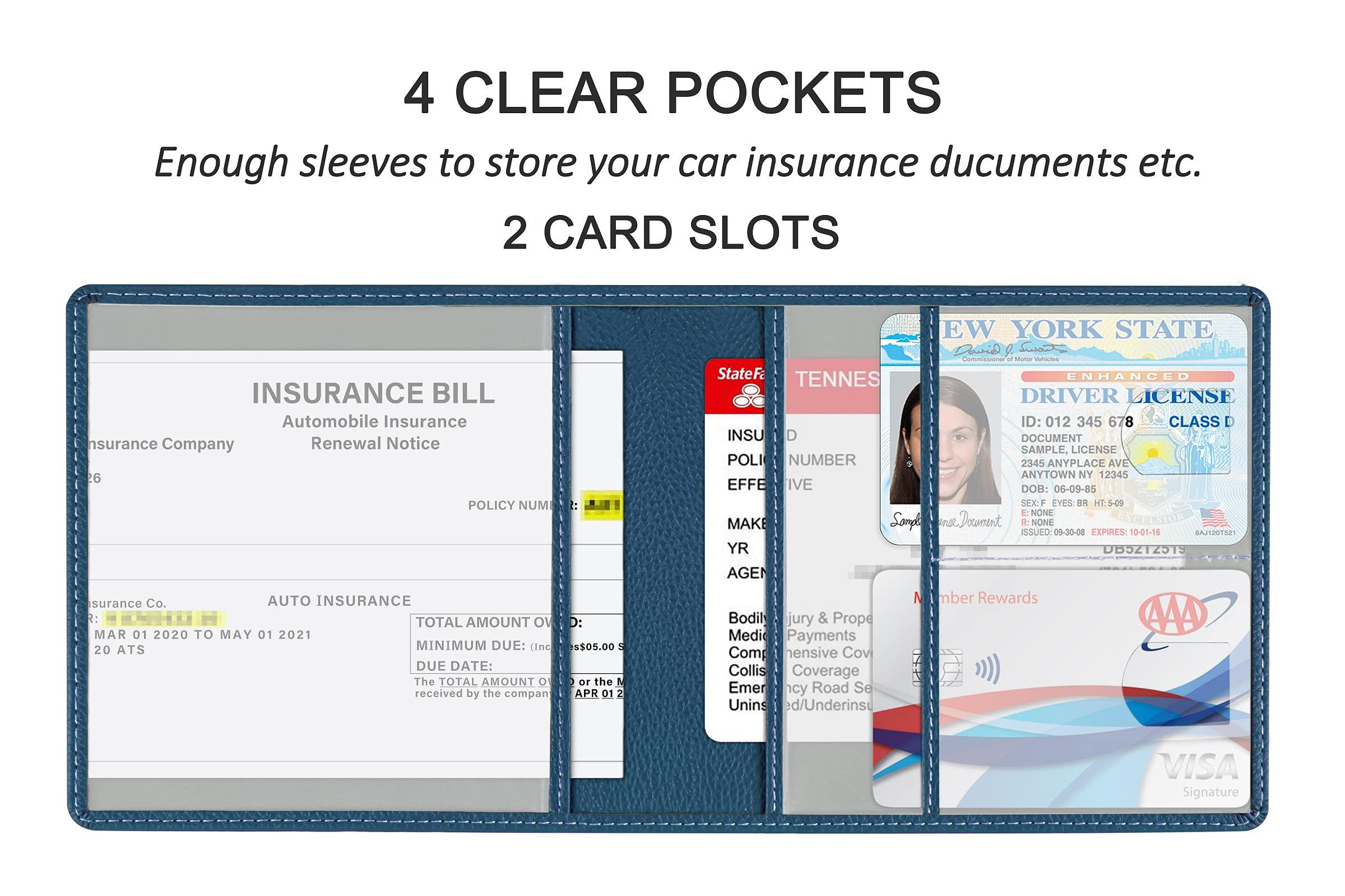 New Fashion Kingdom Car Registration And Insurance Holder, Premium Pu Leather Vehicle Glove Box Car Organizer Men Women Wallet A